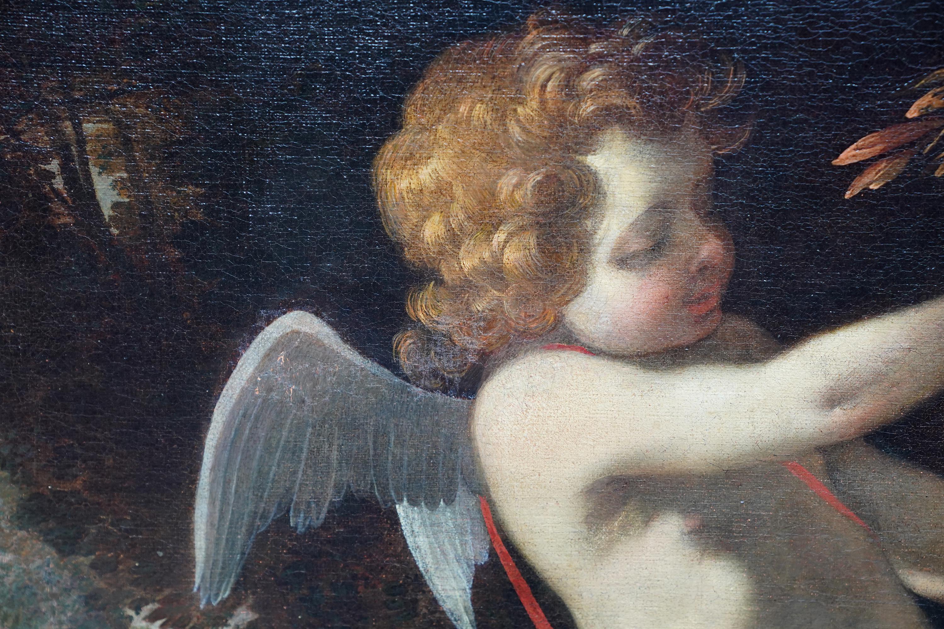 Portrait of Putti Playing - French 17th century art Old Master oil painting For Sale 2