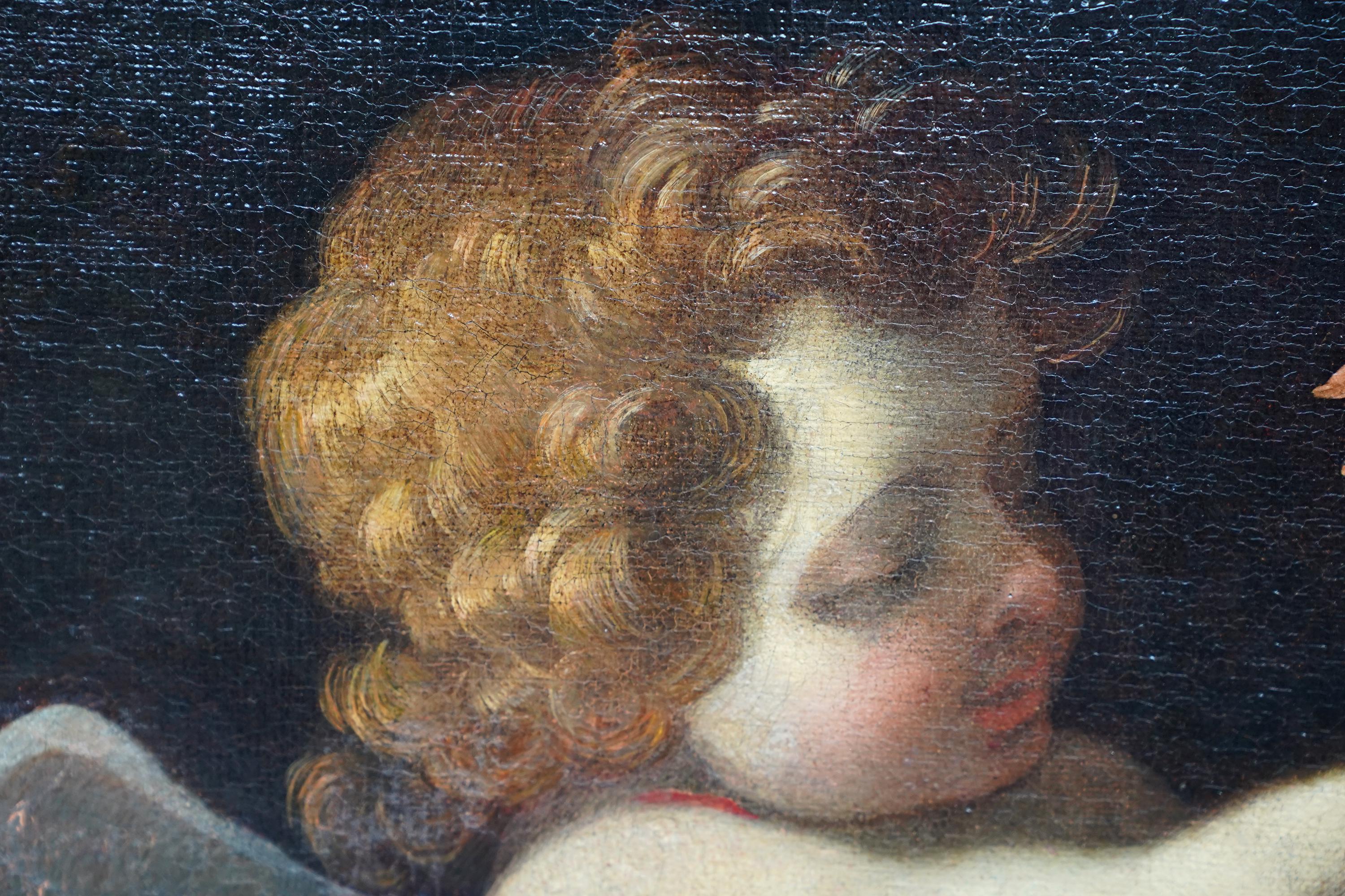 Portrait of Putti Playing - French 17th century art Old Master oil painting For Sale 3