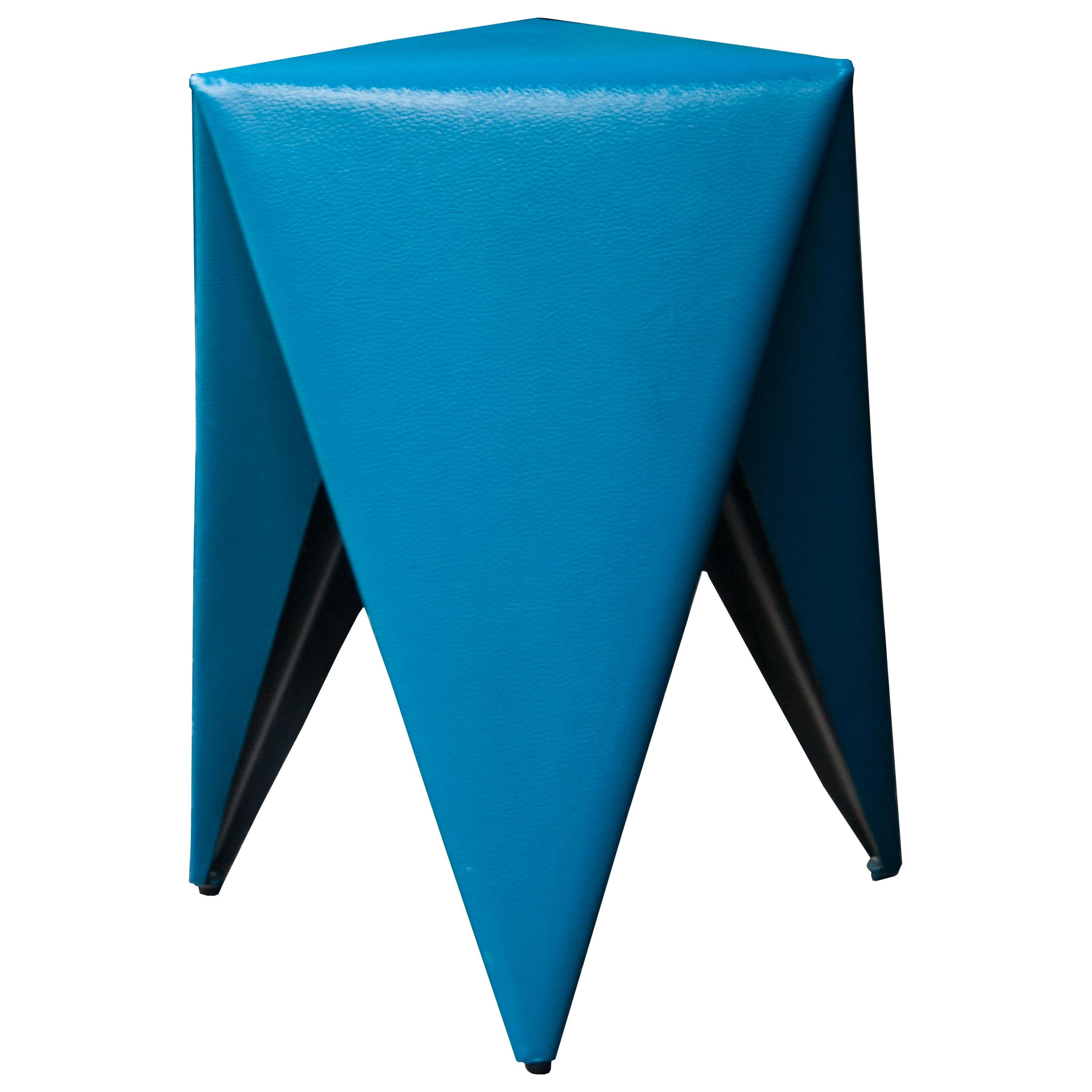 Laurent Dif Contemporary Geometric Blue Leatherette Steel 'Tripy' Stool, Spain