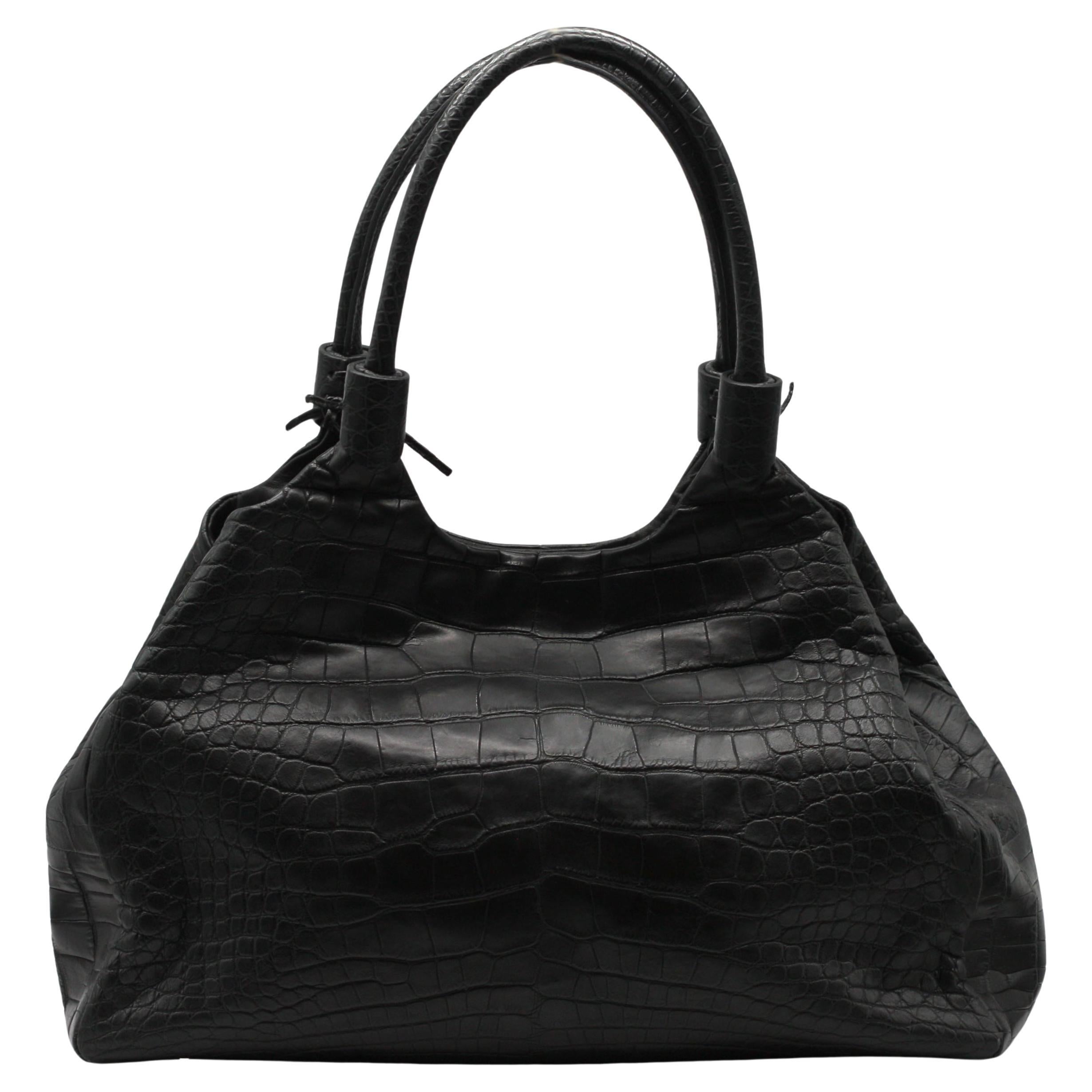 Borsa Laurent Effel in coccodrillo nero