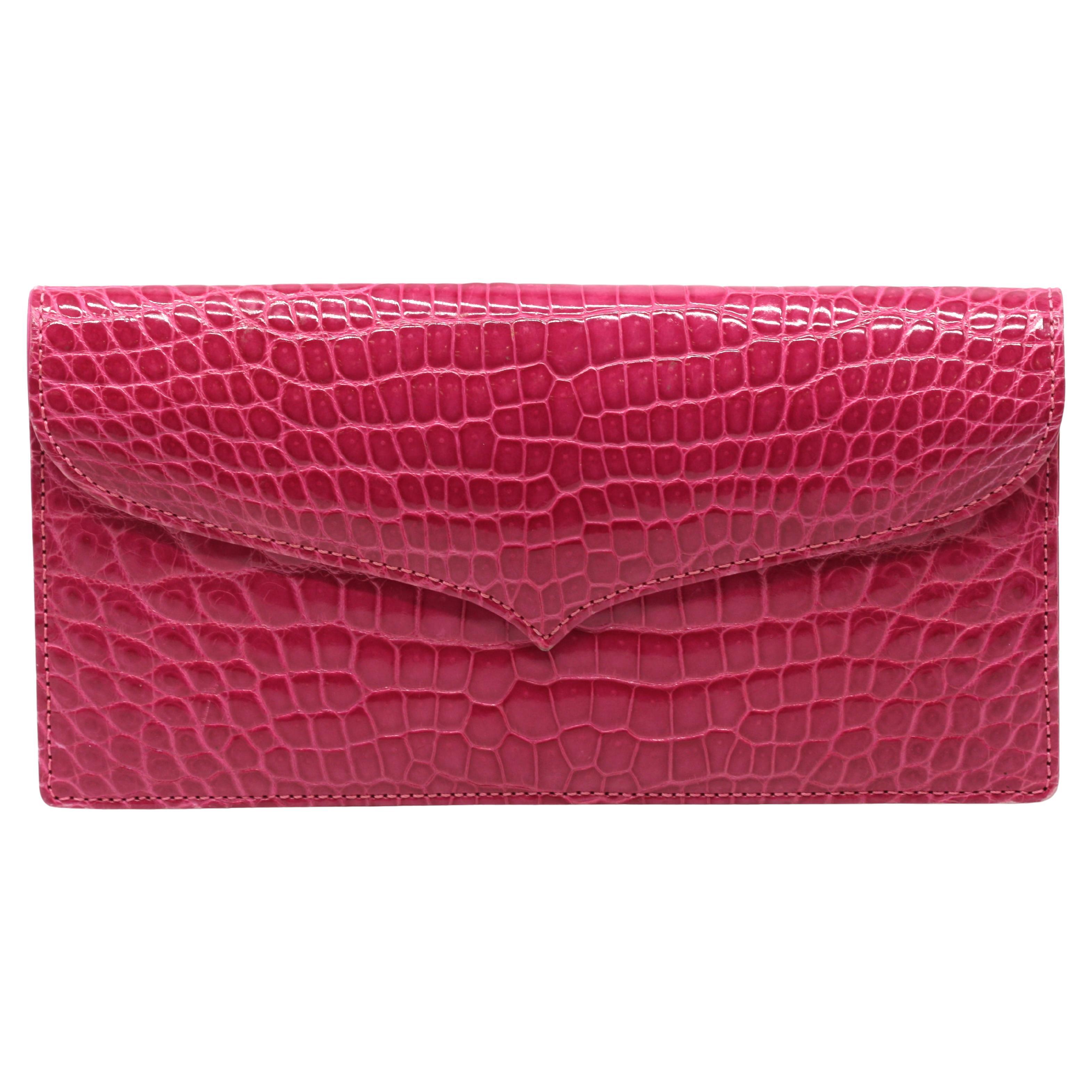 Laurent Effel Fuchsia Alligator Clutch