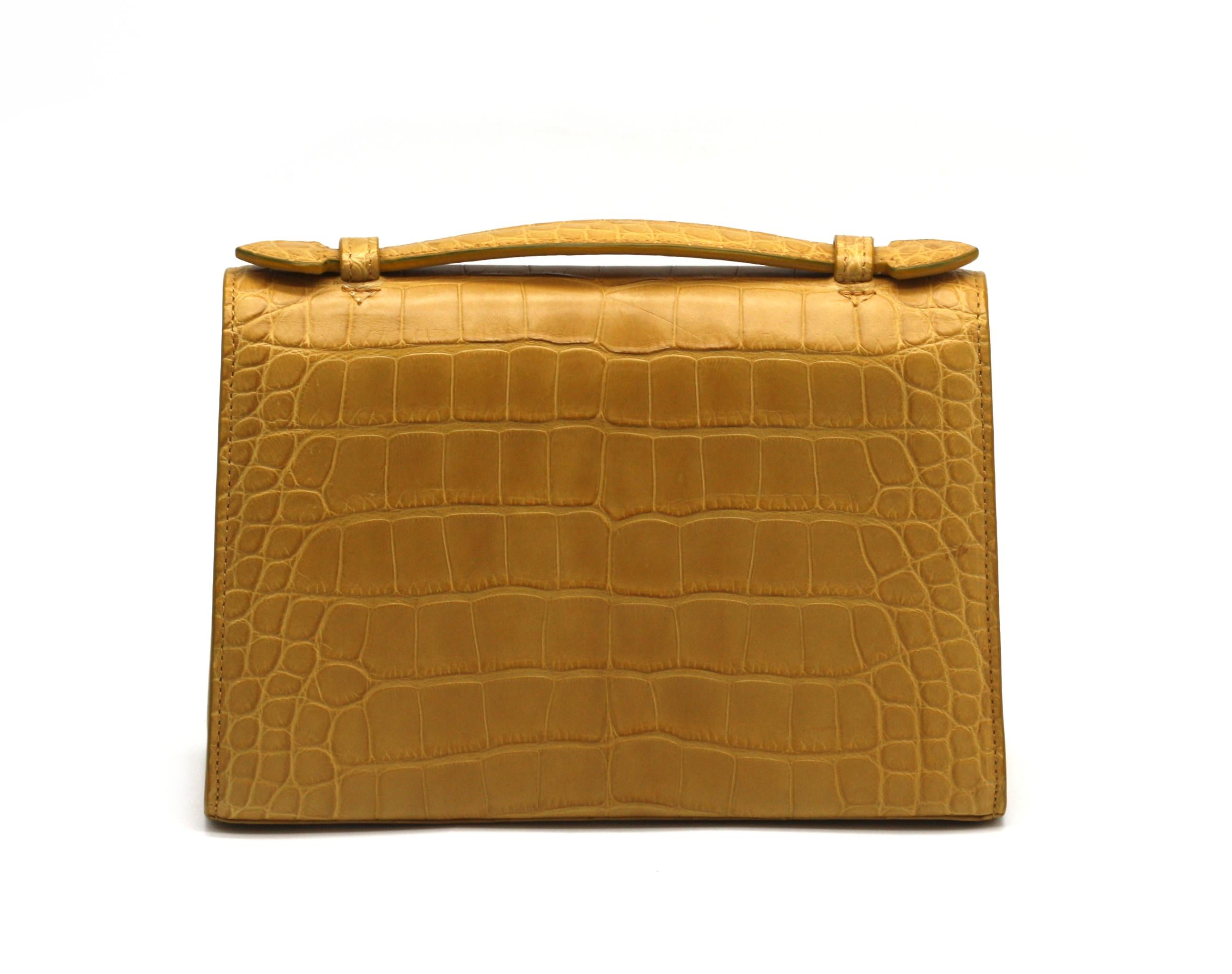Women's or Men's Laurent Effel Sienna Yellow Alligator Handbag For Sale