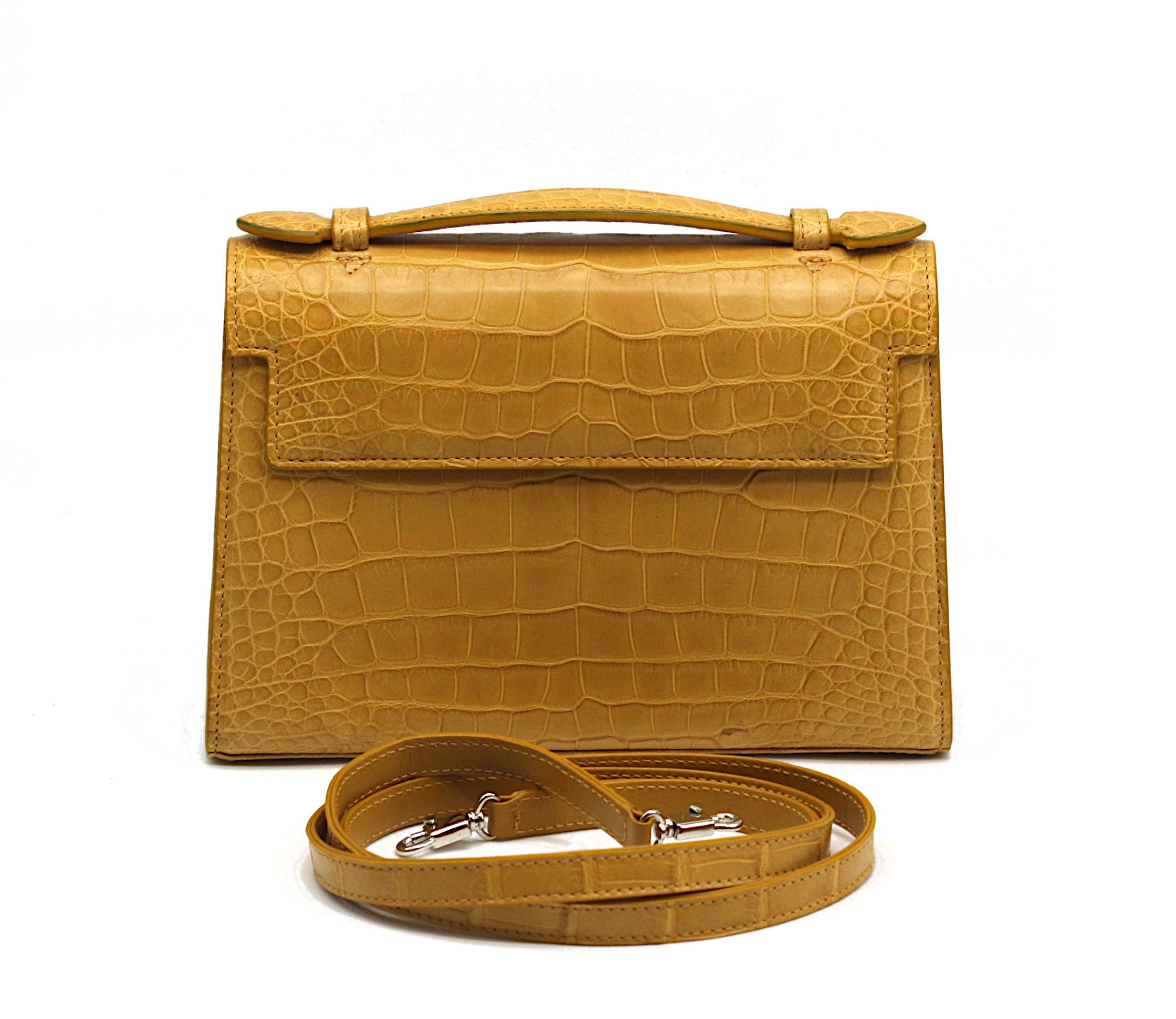 Laurent Effel Sienna Yellow Alligator Handbag For Sale 1