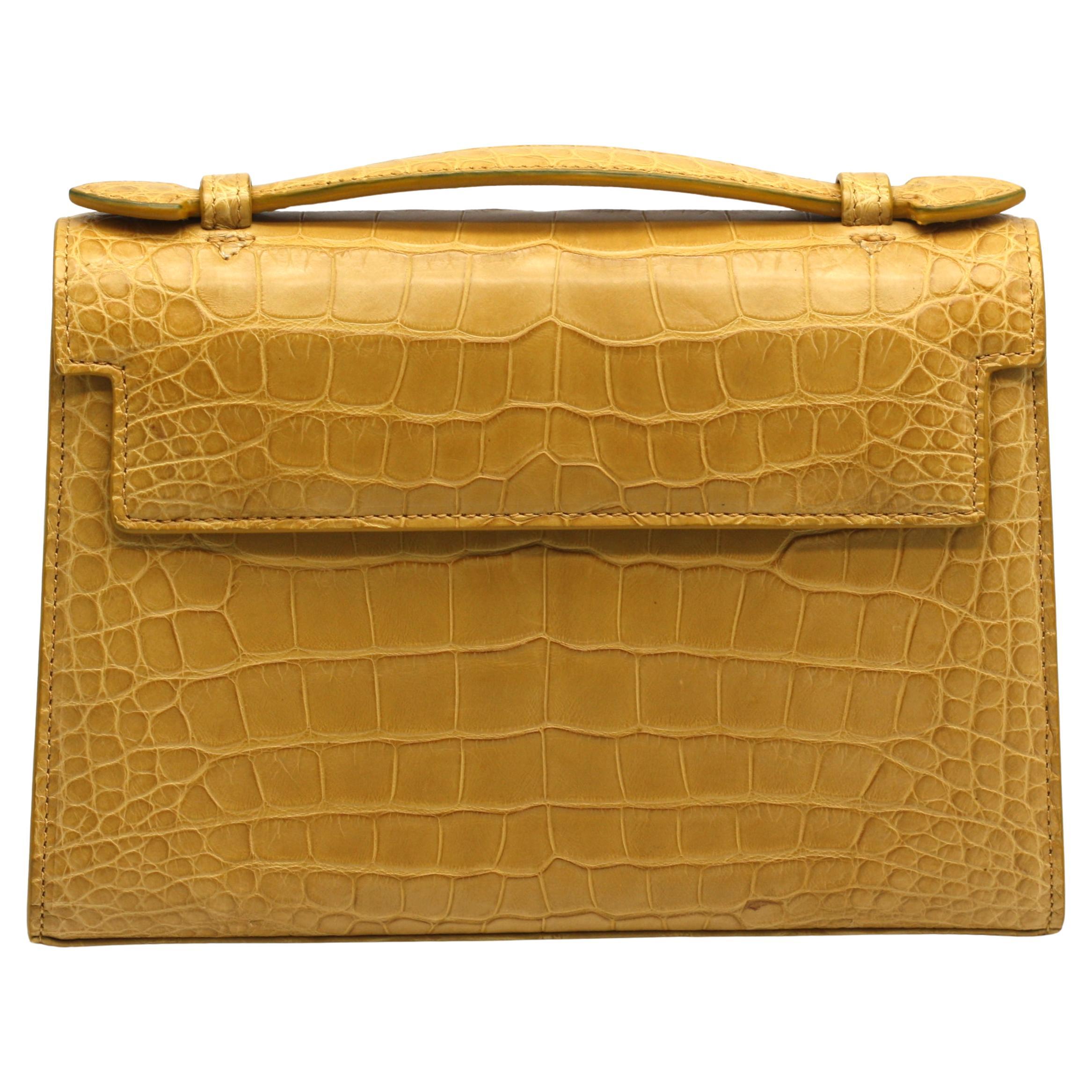 Laurent Effel Sienna Yellow Alligator Handbag For Sale