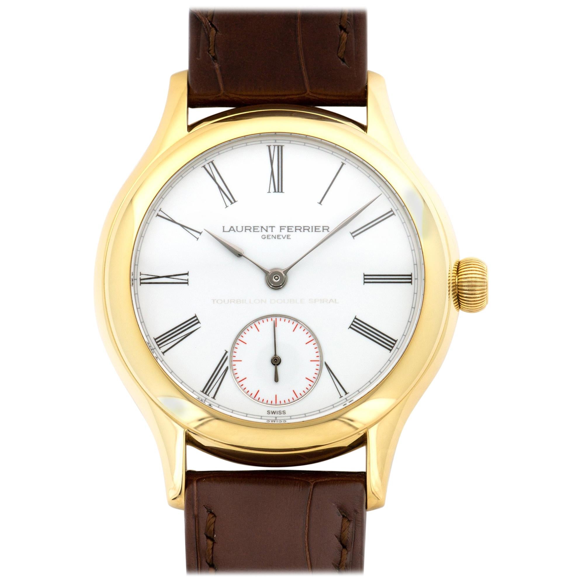 Laurent Ferrier Yellow Gold Galet Tourbillon Double Spiral Wristwatch For Sale