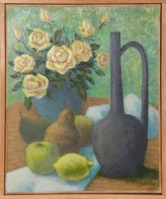 Flacon Vert, Roses, Juanes et Fruits by Laurent Marcel Salinas
