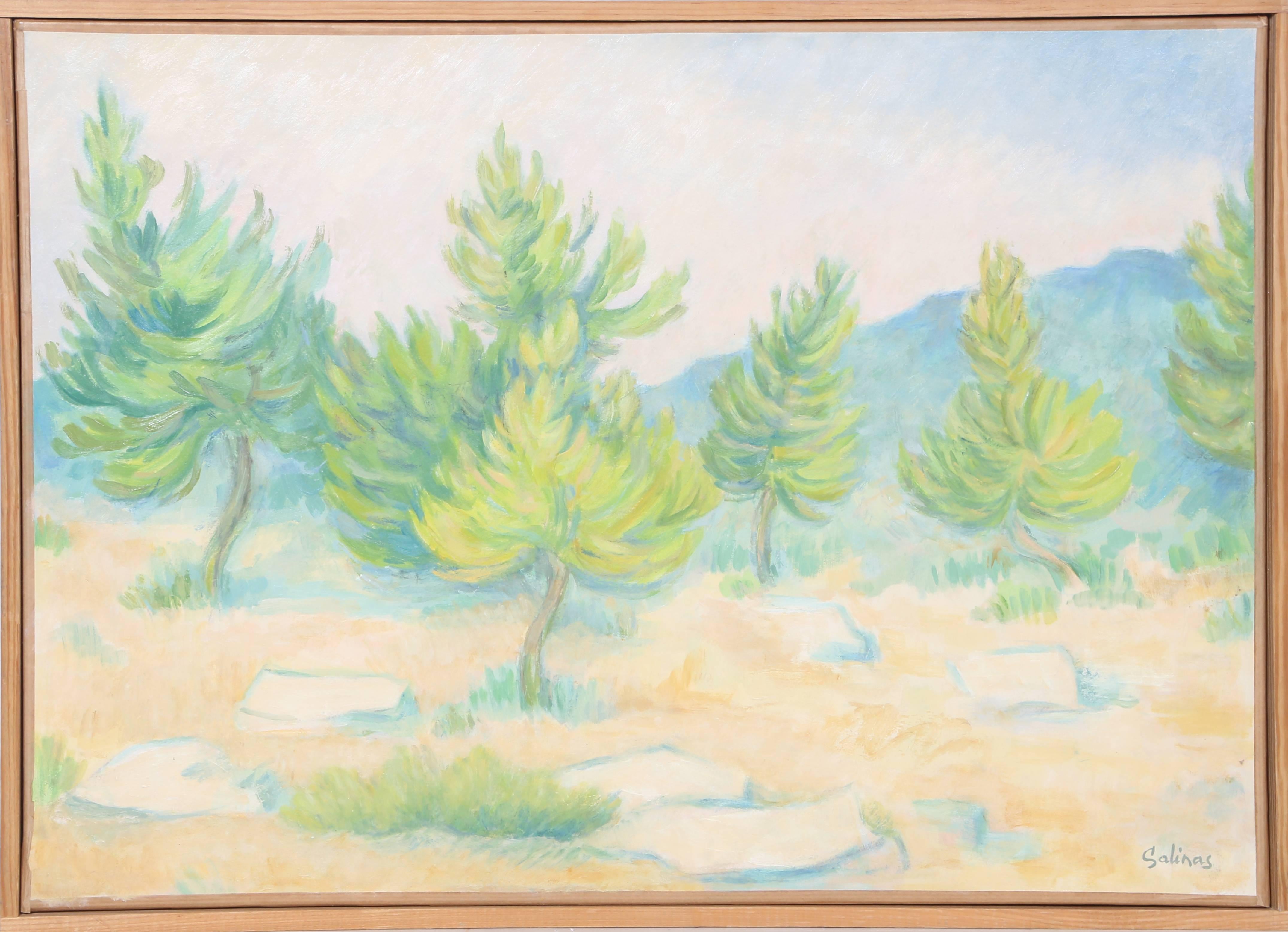 Artist: Laurent Marcel Salinas, French (1913 - 2010)
Title: Jeunes Pins a La Cadiere D'Azur, 616
Year: 1977
Medium: Oil on Canvas, signed and dated verso
Image Size: 17.75 x 25 inches
Frame Size: 19.25 x 26.5 inches
