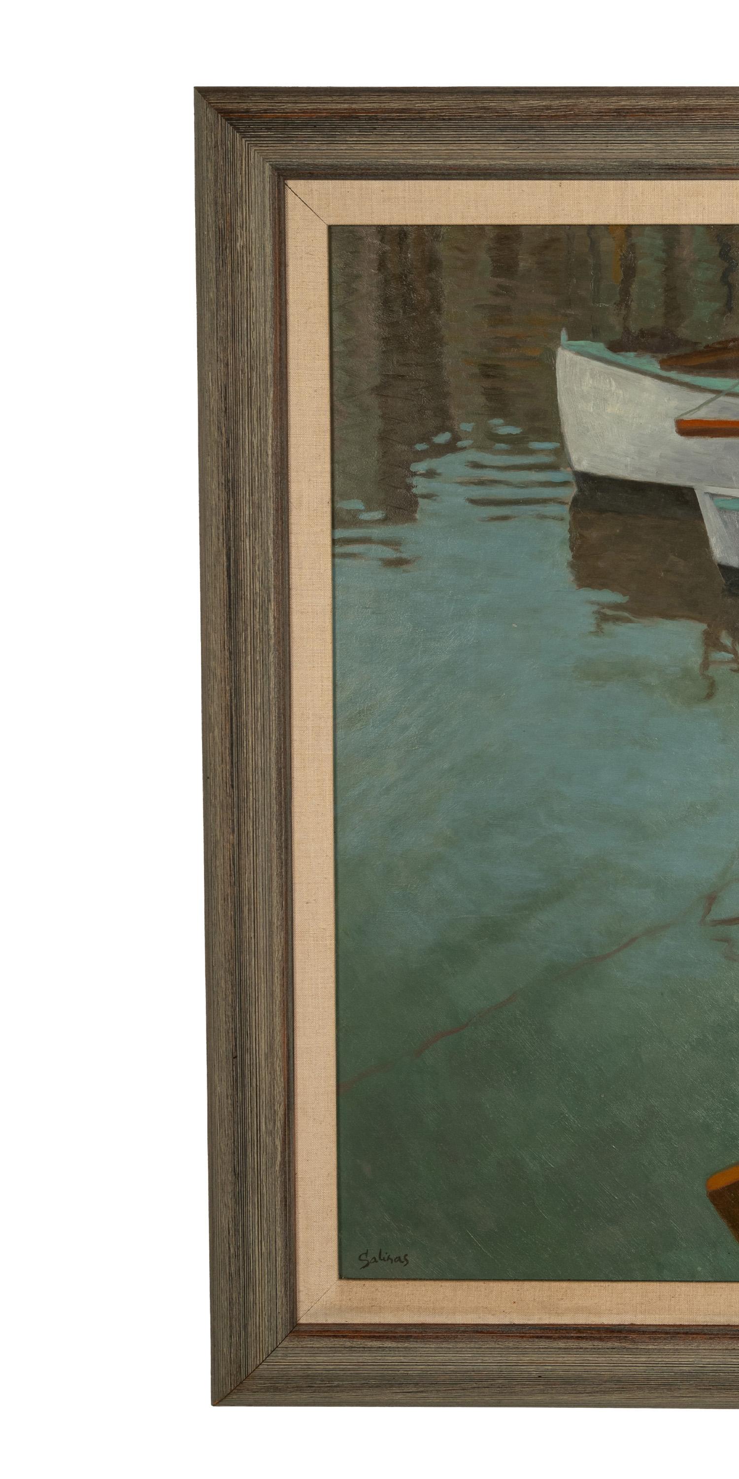 Olio su tela francese modernista Barche al porto Laurent Marcel Salinas Picasso 1975 in vendita 3