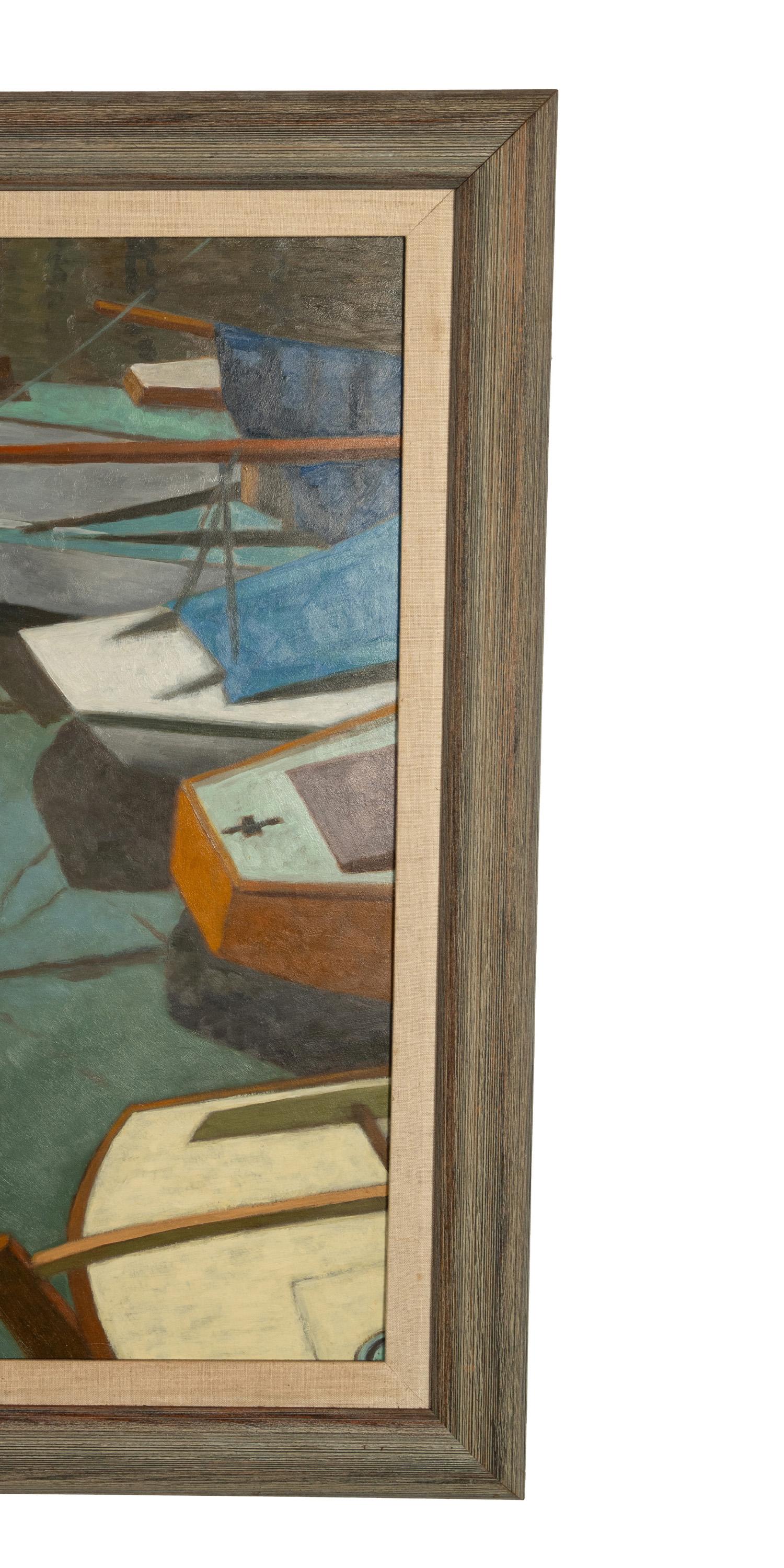Olio su tela francese modernista Barche al porto Laurent Marcel Salinas Picasso 1975 in vendita 4