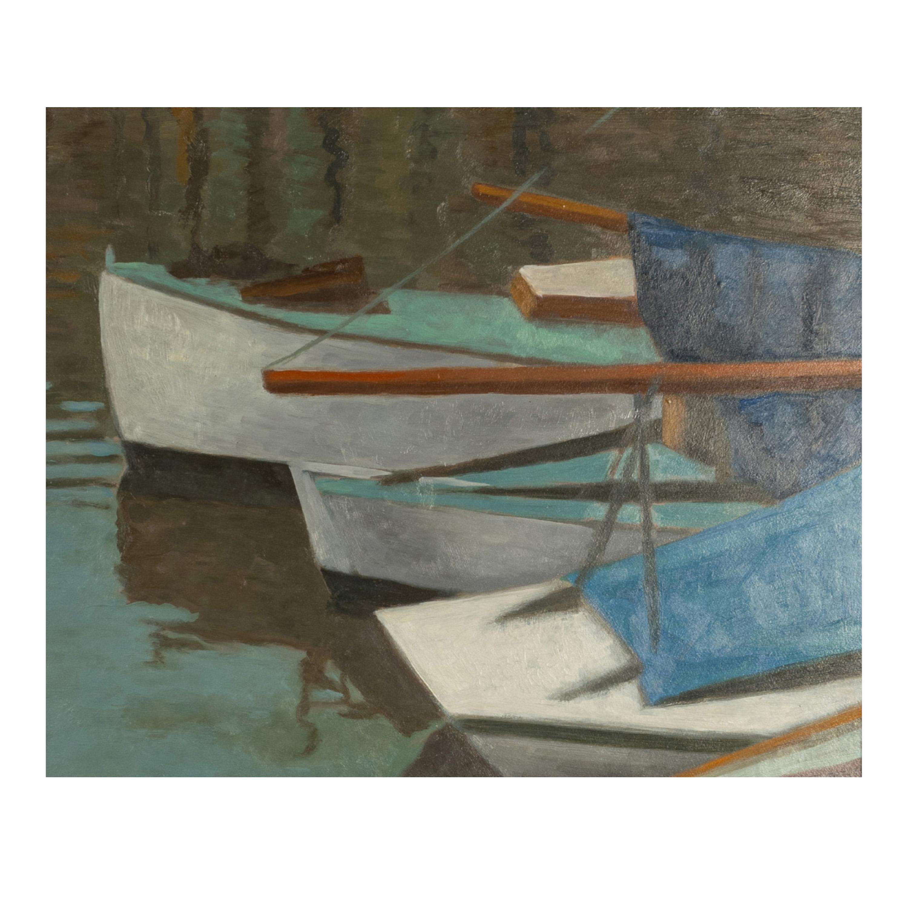 Olio su tela francese modernista Barche al porto Laurent Marcel Salinas Picasso 1975 in vendita 5