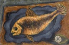 „Nature Morte avec Poisson Orange II“, signiertes Gemälde von Laurent Marcel Salinas