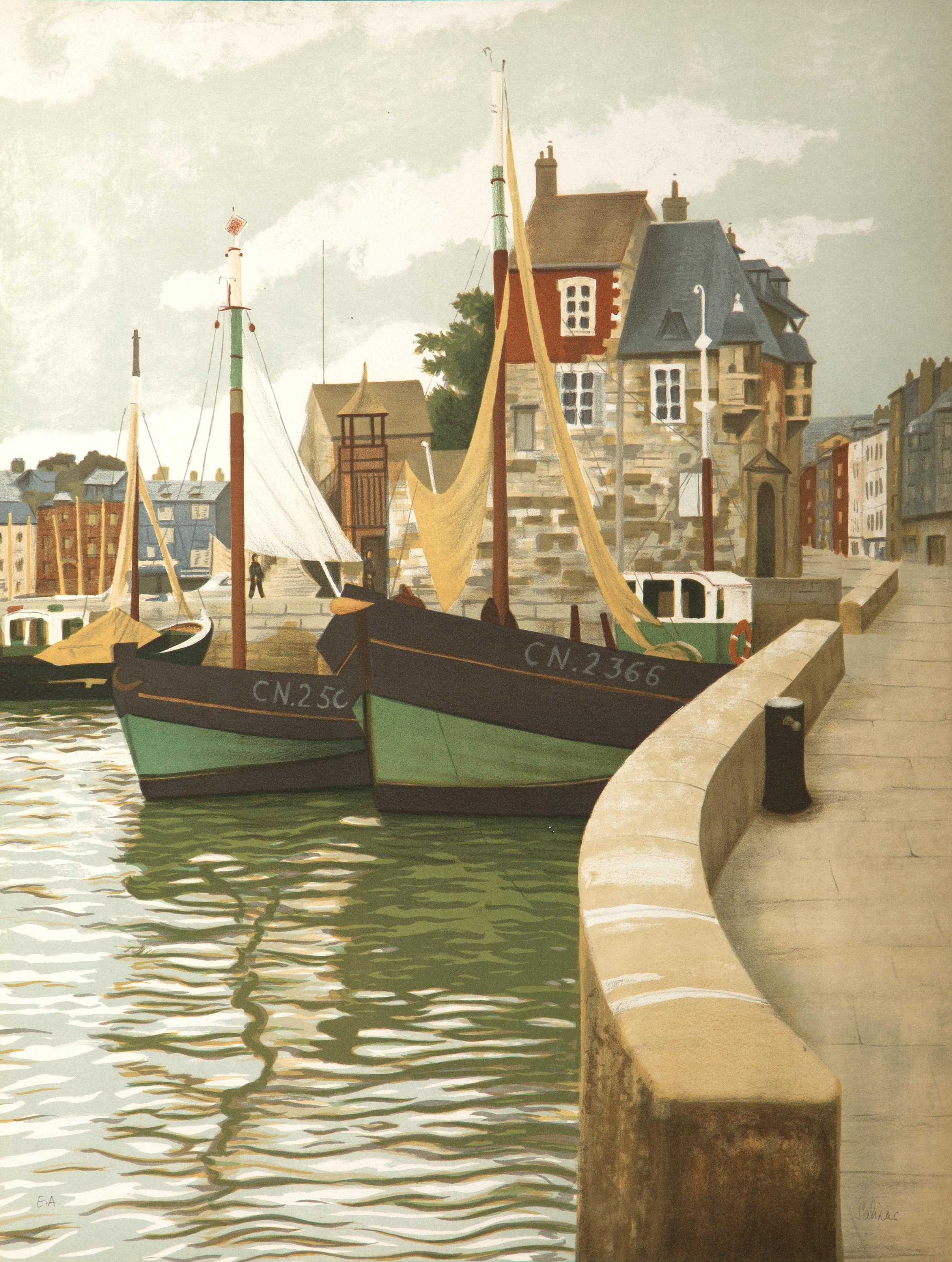 Laurent Marcel Salinas, Egyptian/French (1913 - 2010) -  Boats at Bridge. Medium: Screenprint, signed and numbered in pencil, Edition: EA, Size: 25.5 x 19.5 in. (64.77 x 49.53 cm) 
