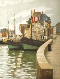 Vintage Boats at Bridge, Screenprint by Laurent Marcel Salinas