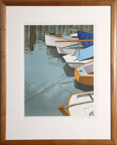 Vintage Boats at Dock, Lithograph by Laurent Marcel Salinas