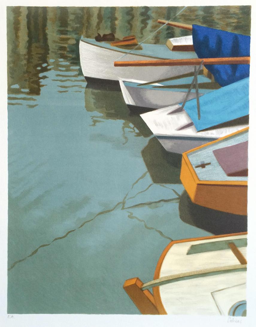 BOATS AT HONFLEUR Normandy France, Signed Lithograph, Historic Port, Sailboats - Print by Laurent Marcel Salinas