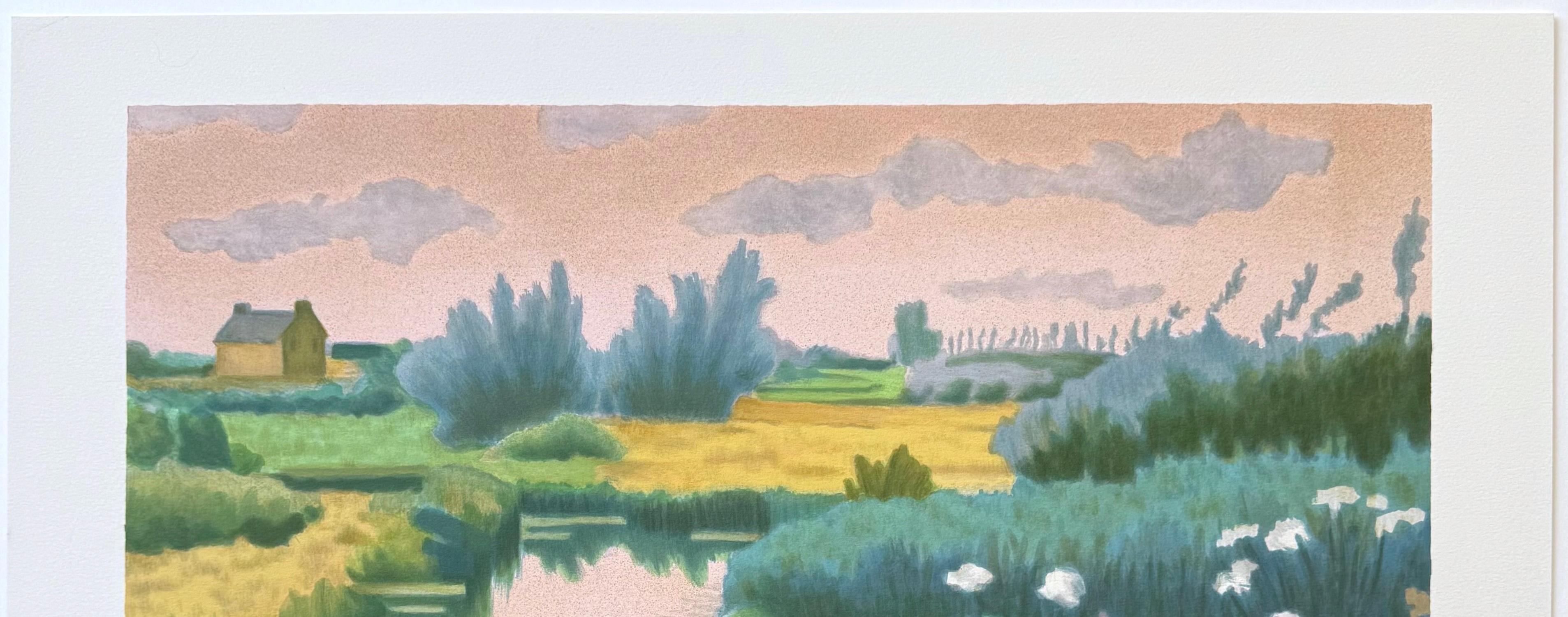 Artist - Laurent Marcel Salinas (born 1913 Alexandria, Egypt, died 2010 in America)
Title - BRITTANY LANDSCAPE 
BRITTANY LANDSCAPE is an original hand drawn limited edition lithograph by the listed French artist Laurent Marcel Salinas, printed using