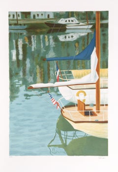 French and US Sailboats, Lithograph by Laurent Marcel Salinas