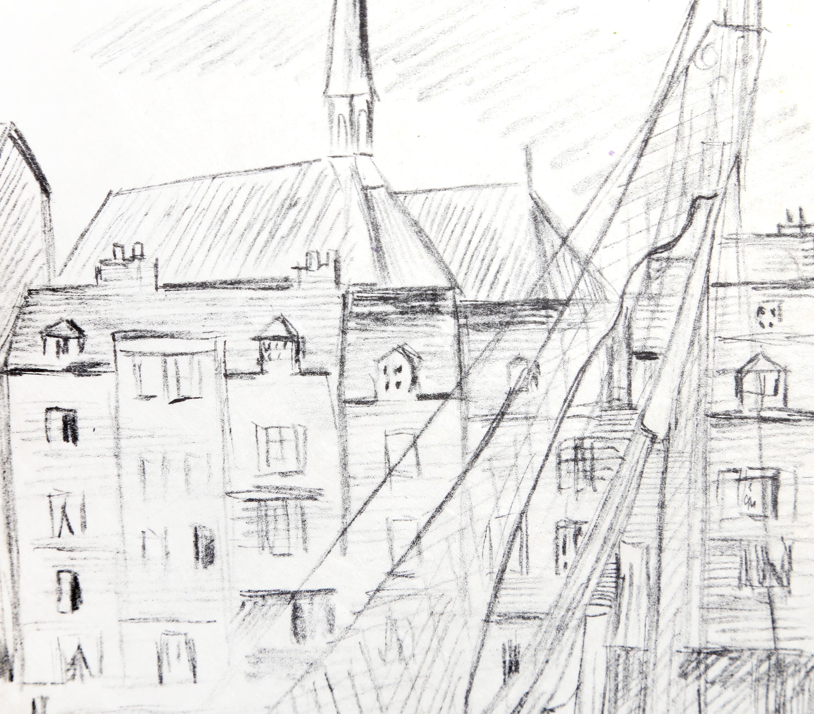 Honfleur Harbor Sketch, Modern Lithograph by Laurent Marcel Salinas For Sale 2