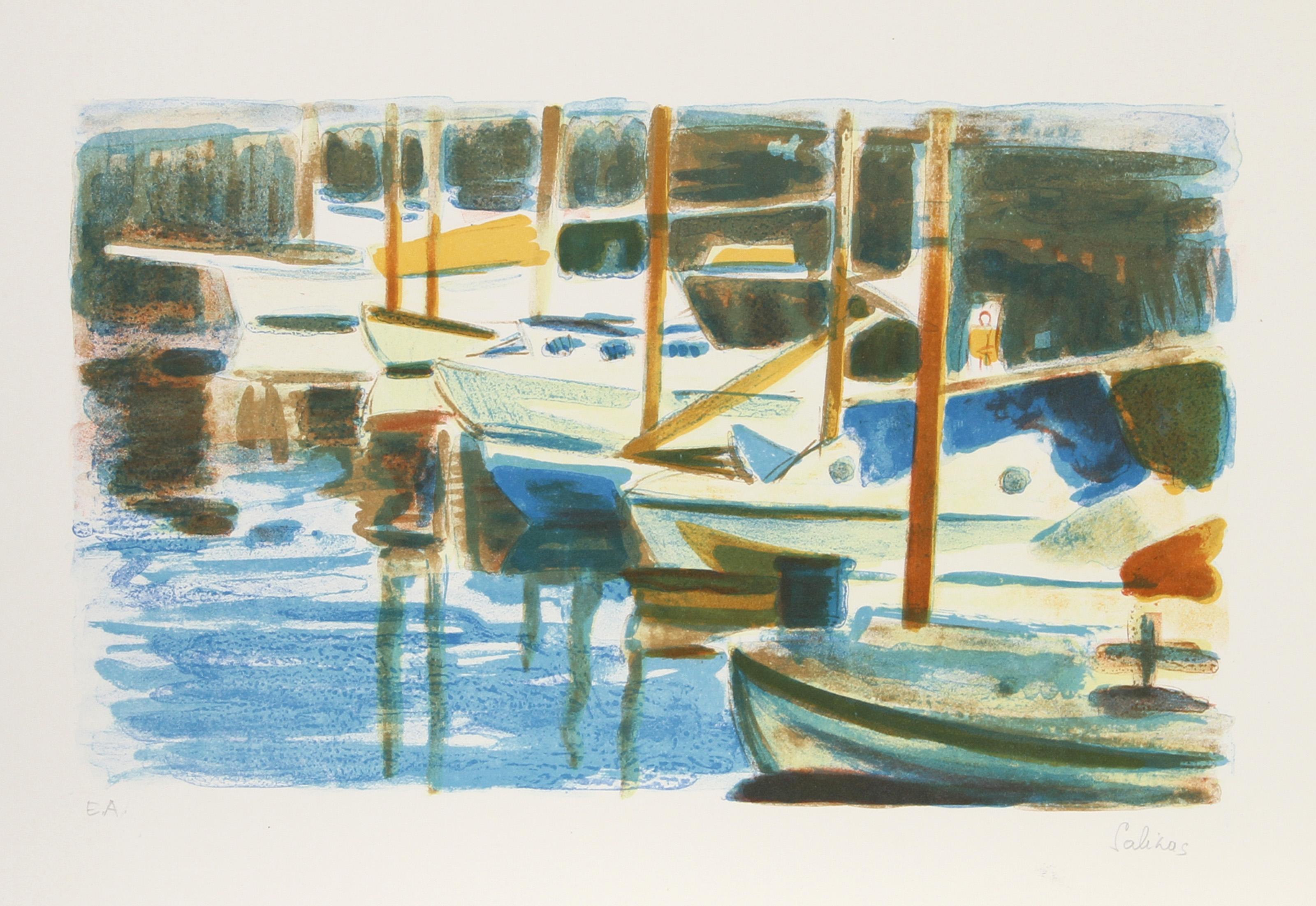 Laurent Marcel Salinas, Egyptian/French (1913 - 2010) -  Honfleur II. Year: circa 1970, Medium: Lithograph, signed in pencil, Edition: EA, Image Size: 13.5 x 20 inches, Size: 19 x 25 in. (48.26 x 63.5 cm) 