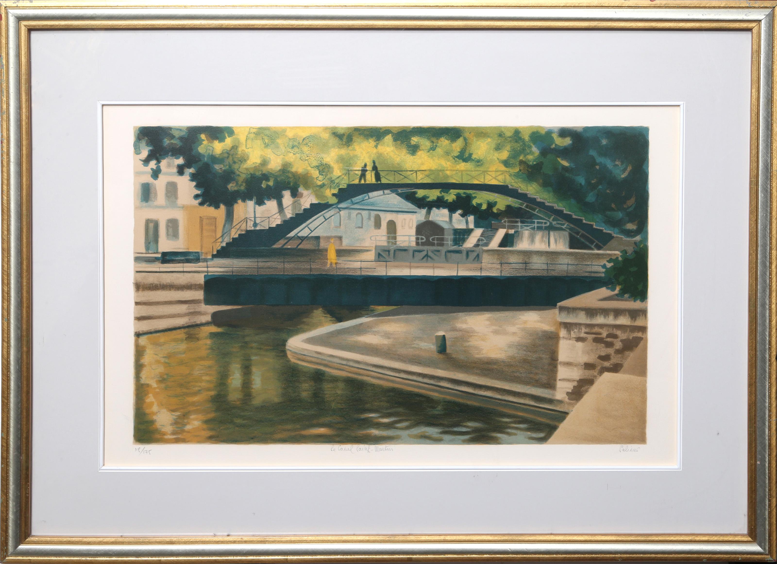 Laurent Marcel Salinas, Egyptian/French (1913 - 2010) -  Le Canal Saint-Martin. Year: circa 1970, Medium: Lithograph, signed and numbered in pencil, Edition: 118/175, Image Size: 15.5 x 25 inches, Size: 21 x 29 in. (53.34 x 73.66 cm), Frame Size: