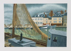 Luz matinal en Honfleur, litografía impresionista de Marcel Salinas