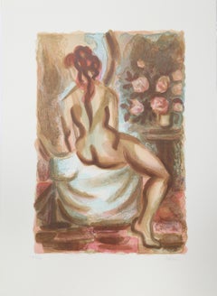 Vintage Nu avec Fleurs, Lithograph by Laurent Marcel Salinas