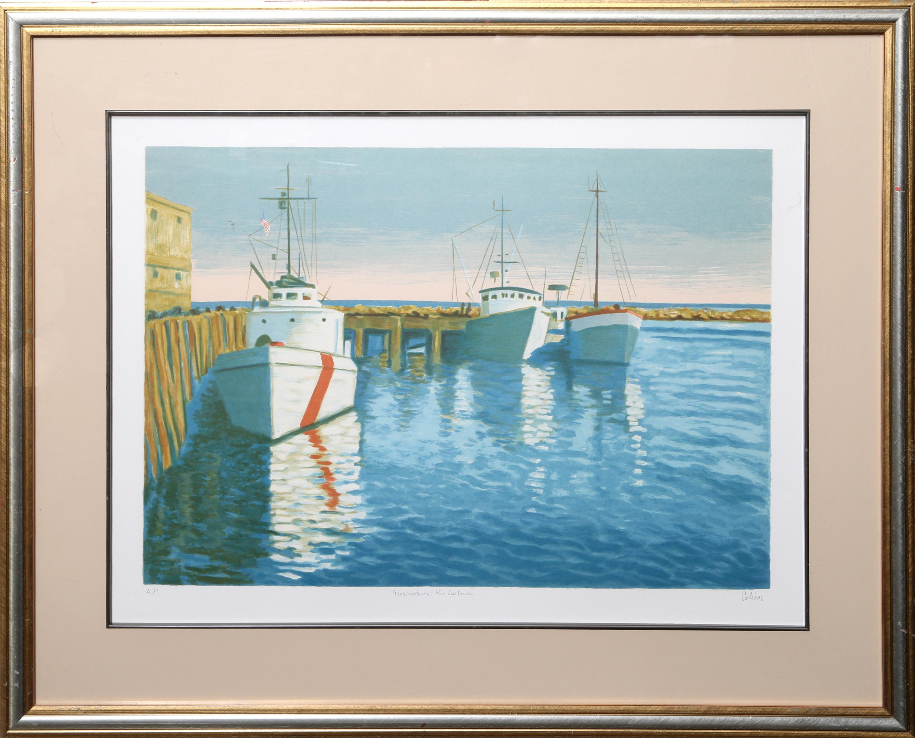 Laurent Marcel Salinas, Egyptian/French (1913 - 2010) -  Provincetown, The Harbor. Year: circa 1980, Medium: Lithograph, signed and numbered in pencil, Edition: AP, Image Size: 17.5 x 25 inches, Size: 22 x 30 in. (55.88 x 76.2 cm), Frame Size: 30.5