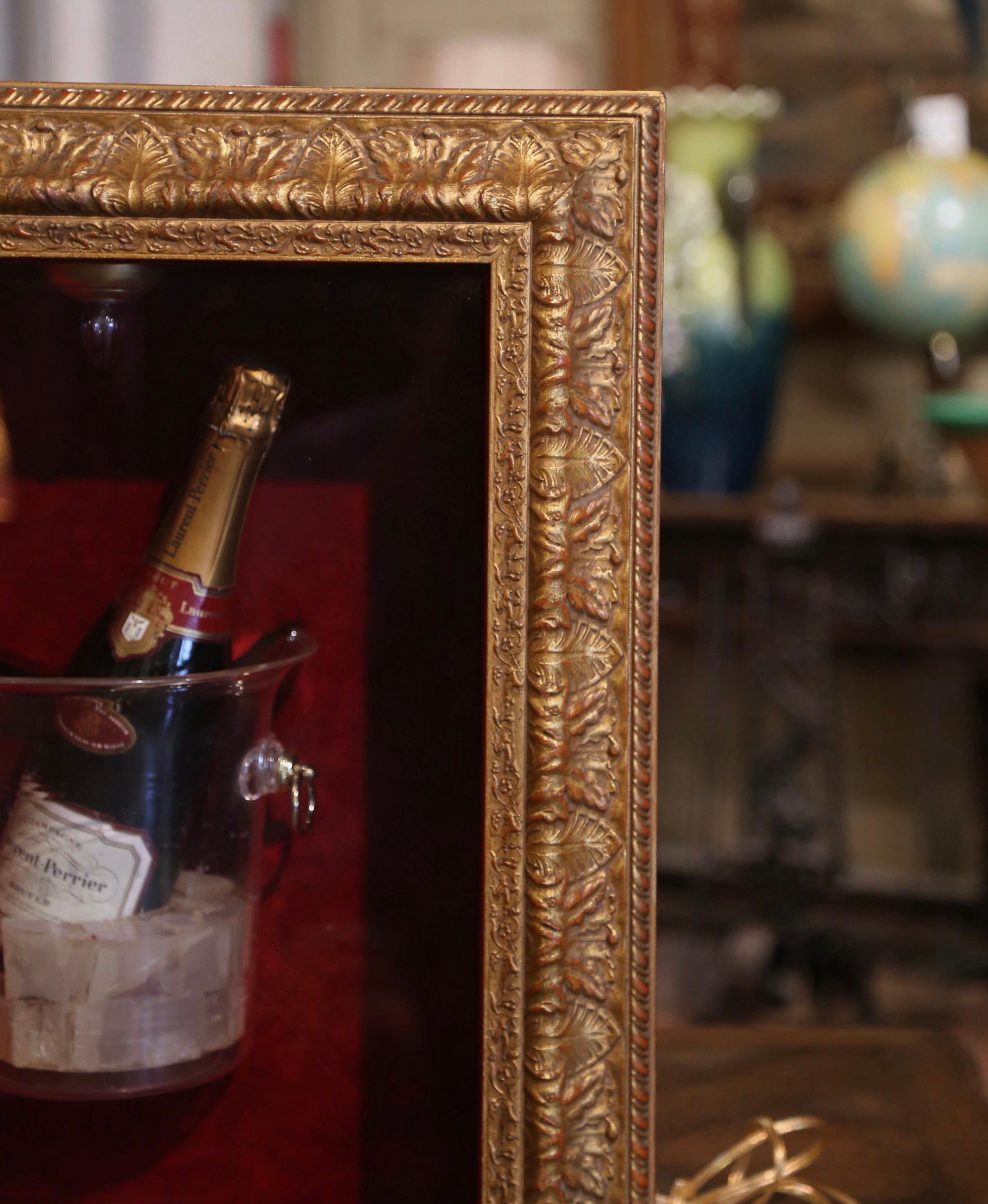 Hand-Crafted Laurent-Perrier Bottle in Ice Bucket Wall Display Case in Light Up Gilt Frame  For Sale