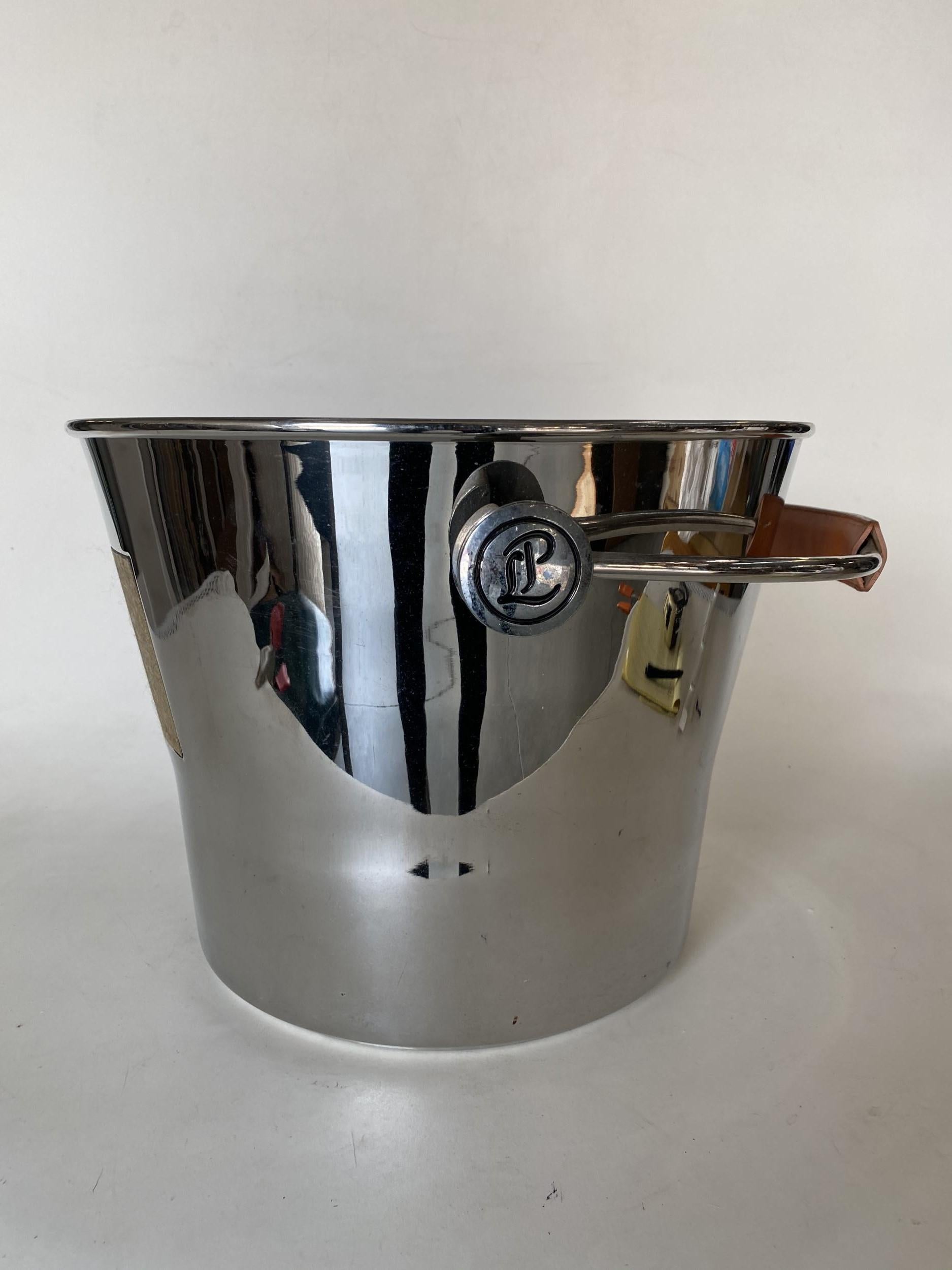 Steel Laurent Perrier Champaign Silver-Tone Ice Bucket with Leather Handle