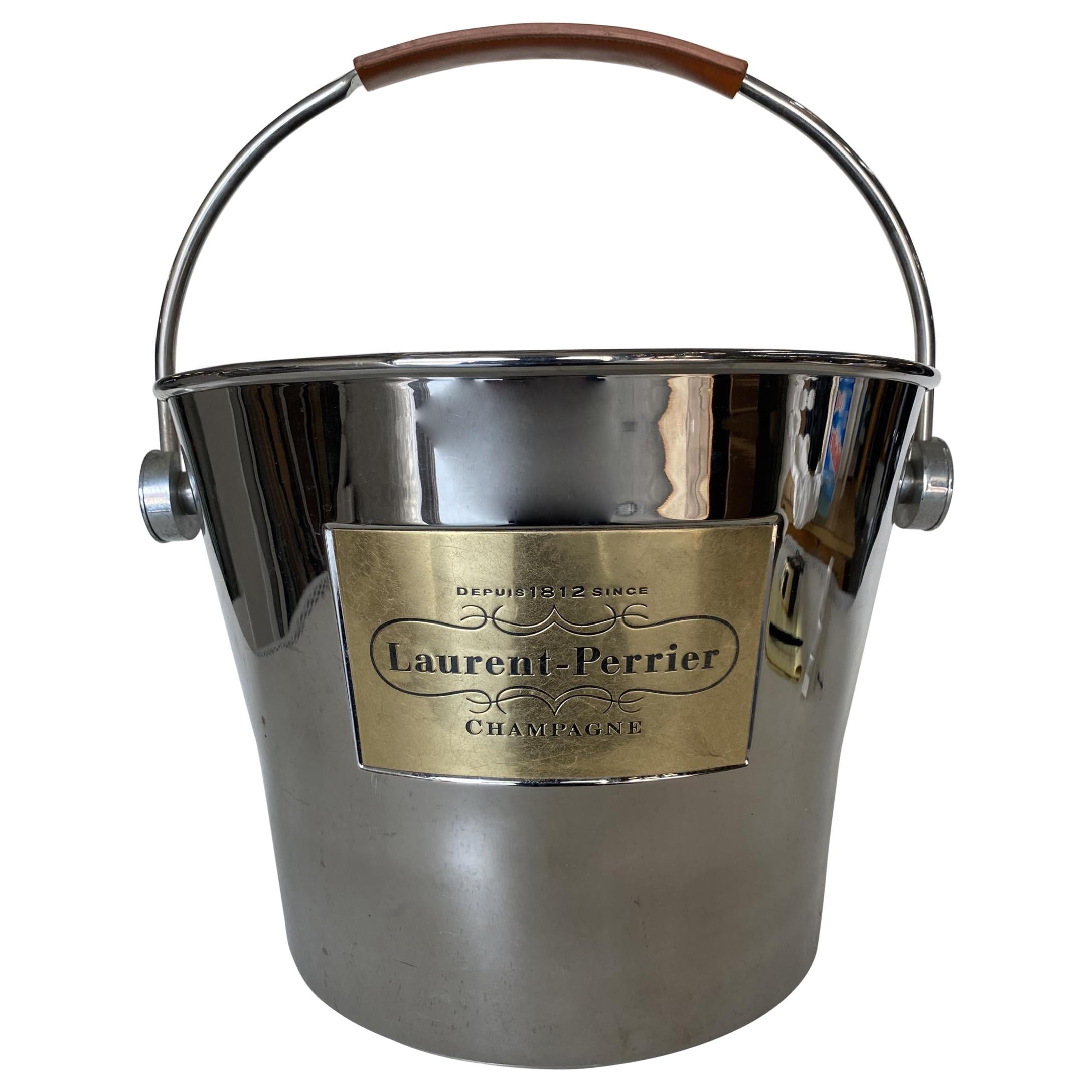 Laurent Perrier Champaign Silver-Tone Ice Bucket with Leather Handle