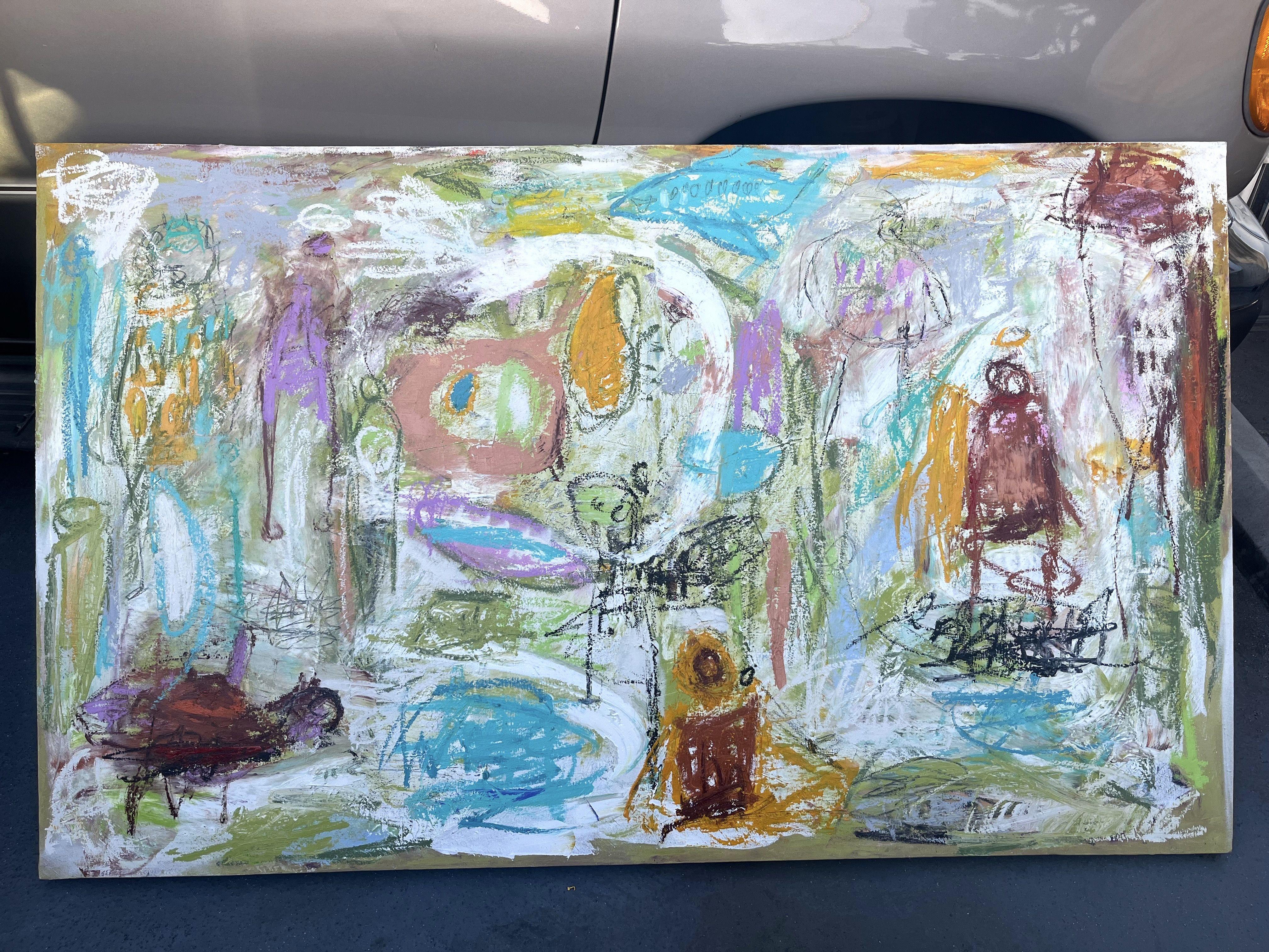 Au bord de l'eau, Pittura, Olio su tela - Painting Espressionismo astratto di Laurent Proneur