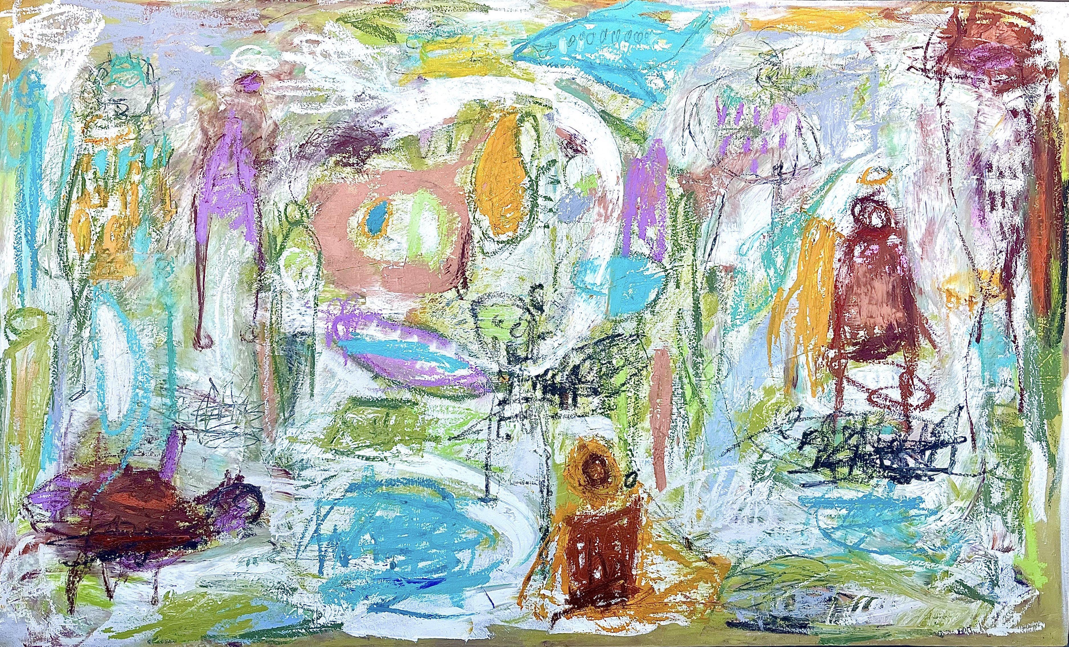 Au bord de l'eau, Pittura, Olio su tela - Painting di Laurent Proneur