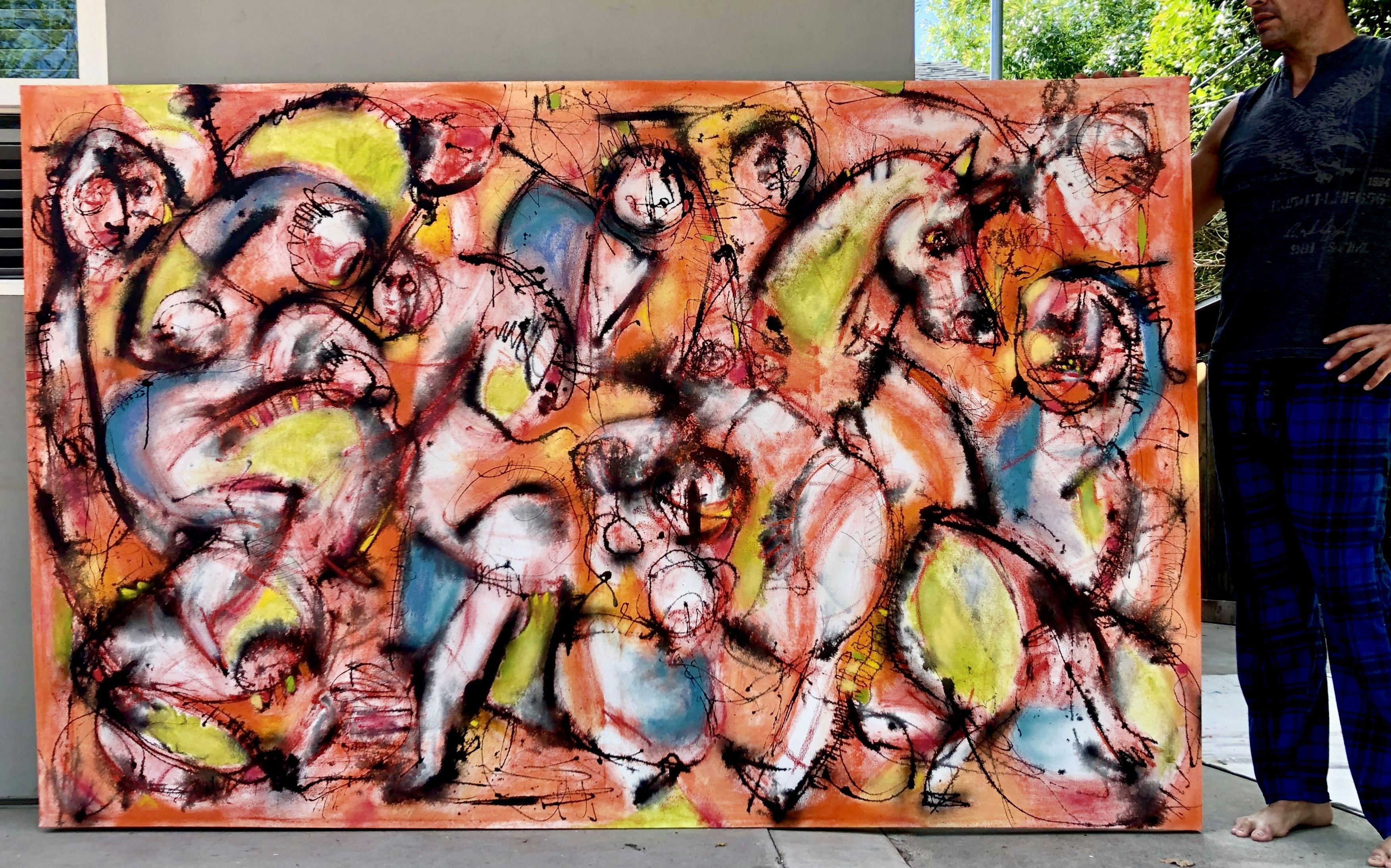 Bataille orange, Painting, Oil on Canvas For Sale 3