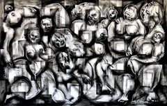 Black and white nudity, Painting, Oil on Canvas
