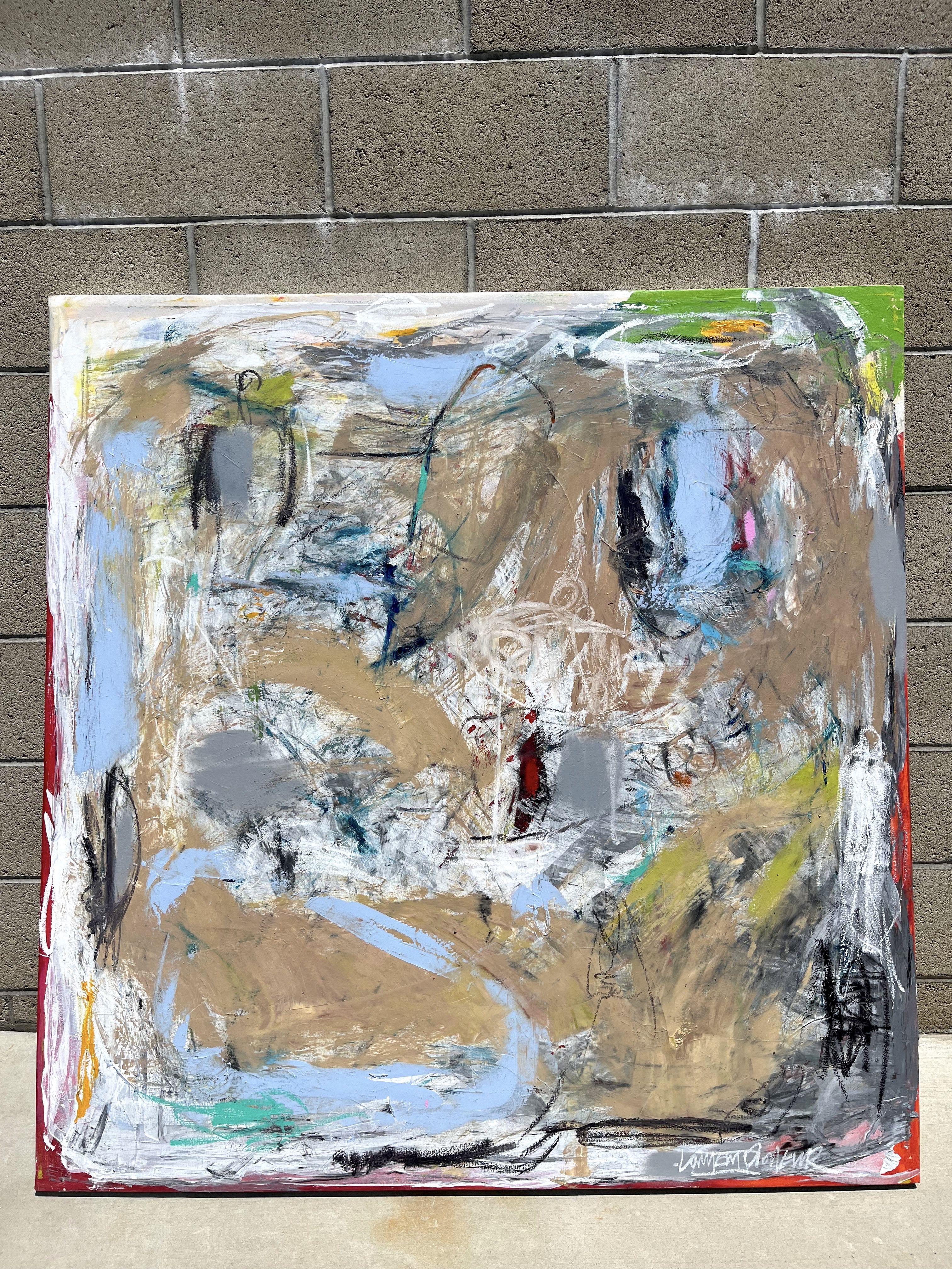 Blu e marrone, Pittura, Olio su tela - Painting Espressionismo astratto di Laurent Proneur