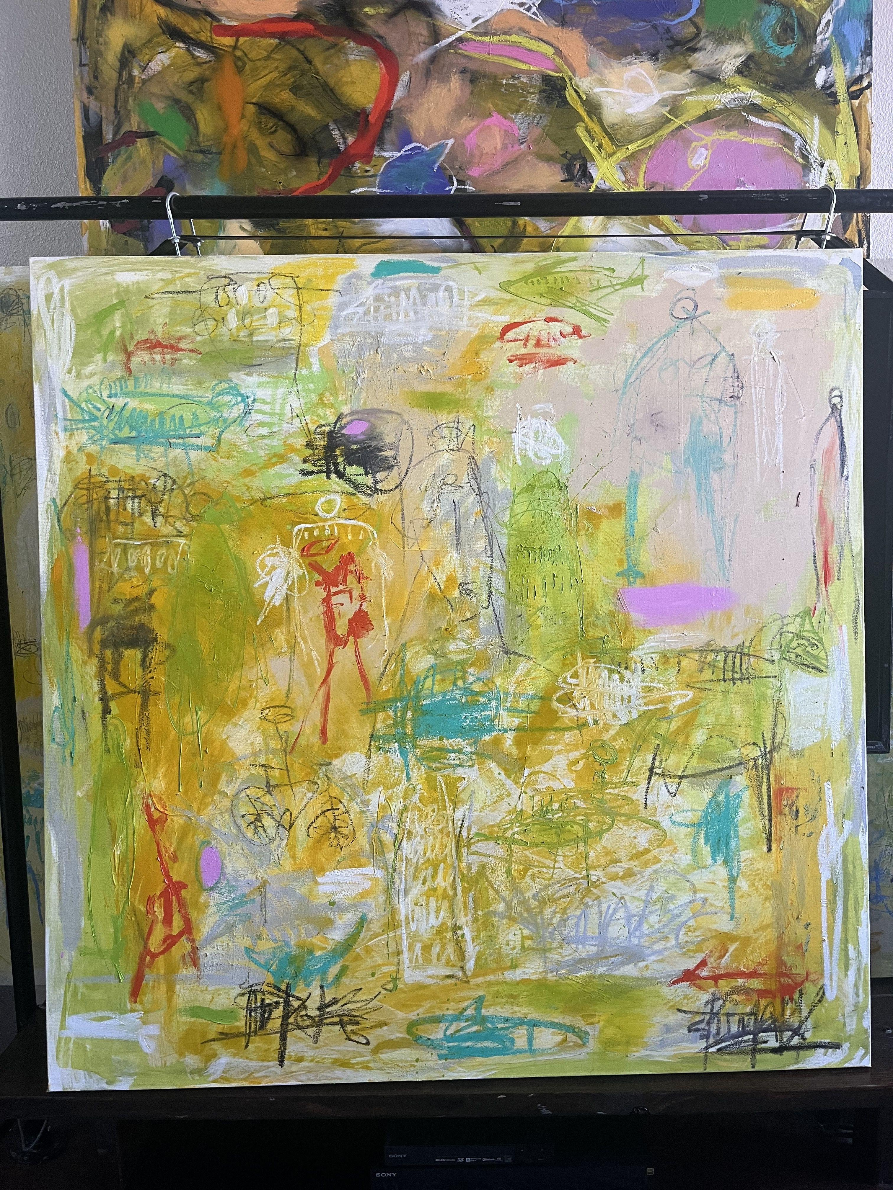 Scatola gialla, Pittura, Olio su tela - Painting Espressionismo astratto di Laurent Proneur