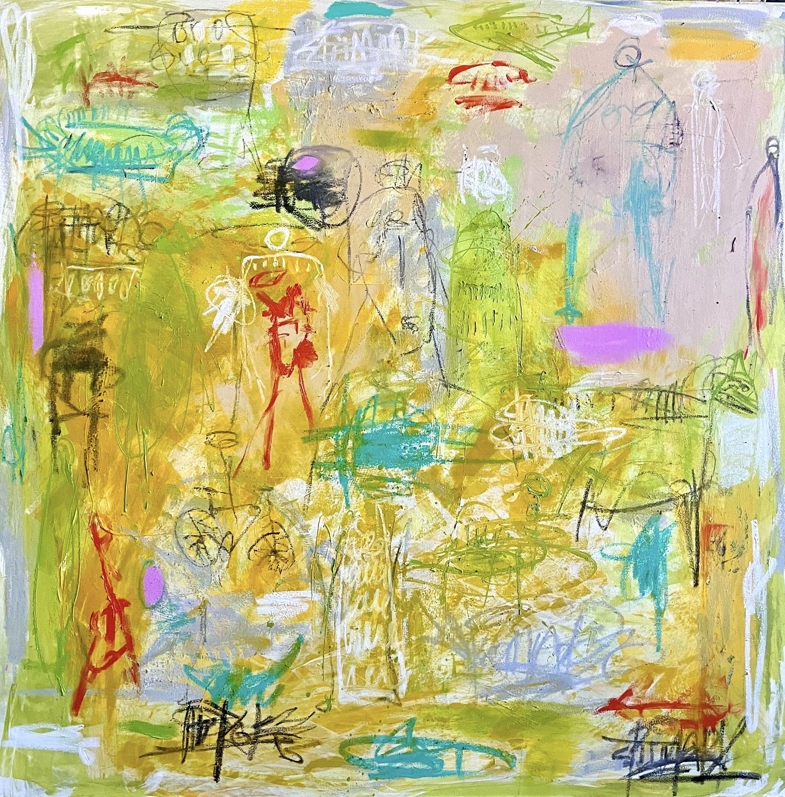 Scatola gialla, Pittura, Olio su tela - Painting di Laurent Proneur