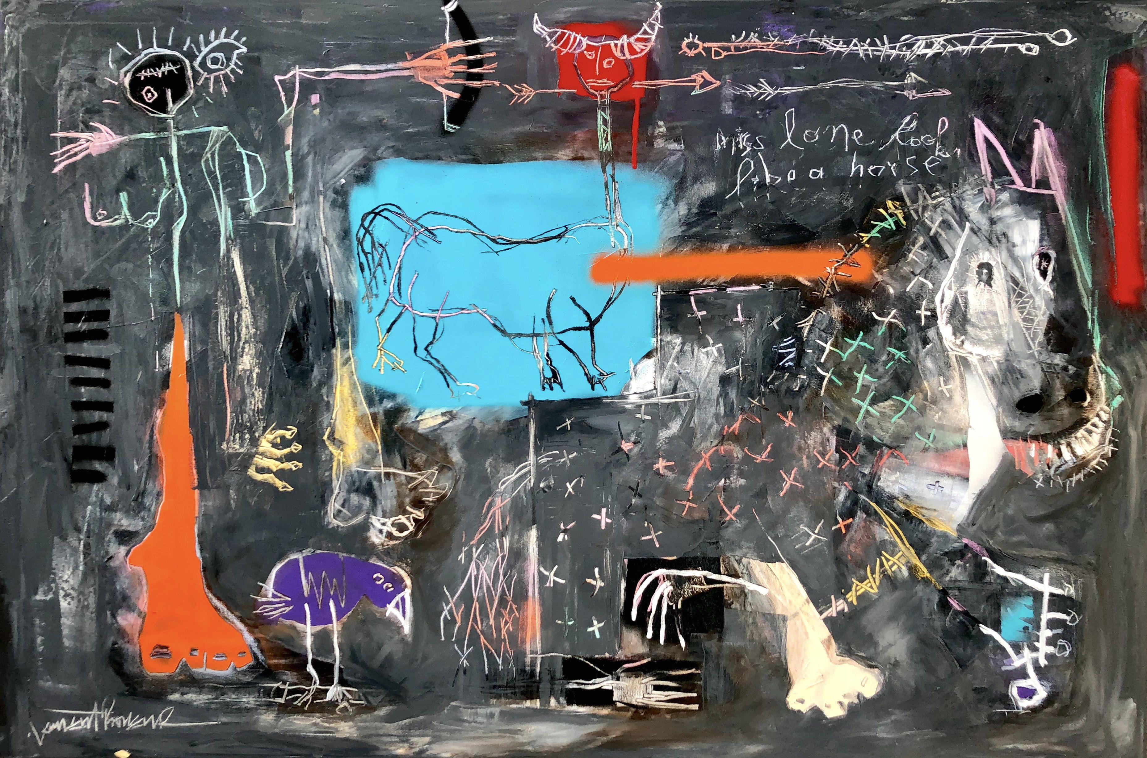 Laurent Proneur Abstract Painting - Chalkboard in your face, Painting, Oil on Canvas