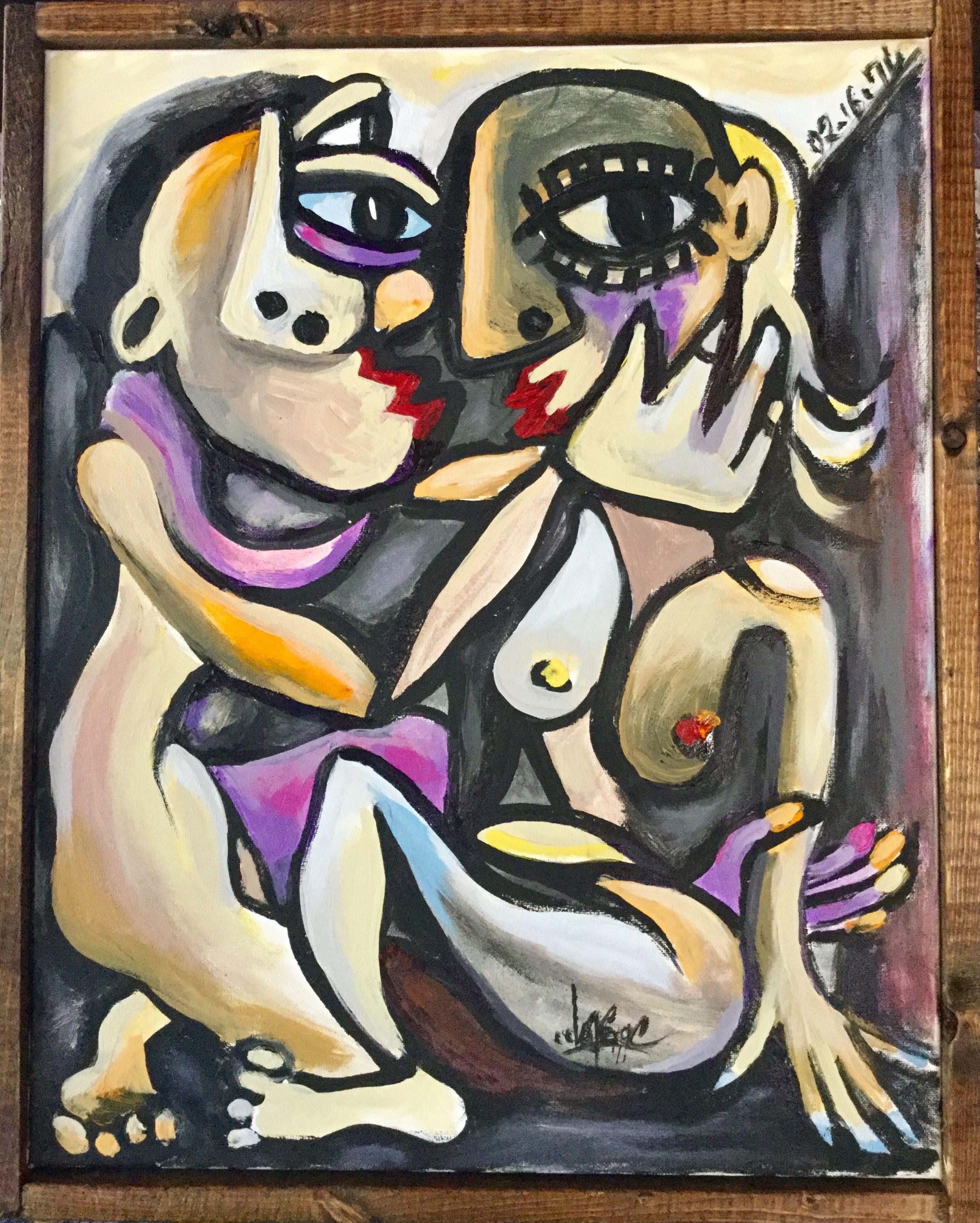 Peinture - « Kiss me », huile sur toile - Painting de Laurent Proneur