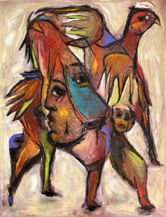 les jambes a mon cou (on the run), Painting, Oil on Canvas