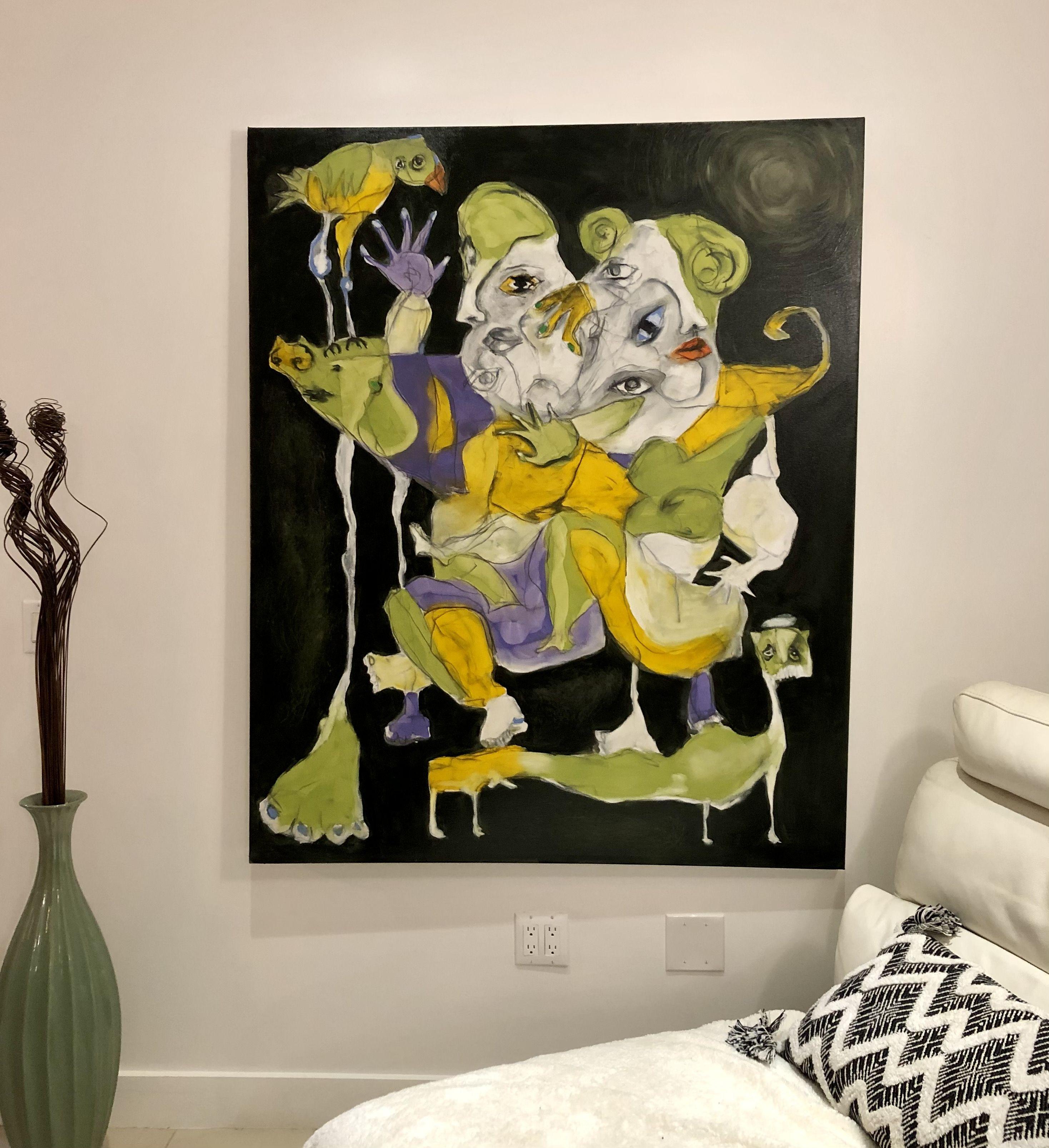 Lets take the animals into the night, It's time for them to have fun during this bizarre time... :: Painting :: Expressionism :: This piece comes with an official certificate of authenticity signed by the artist :: Ready to Hang: Yes :: Signed: Yes