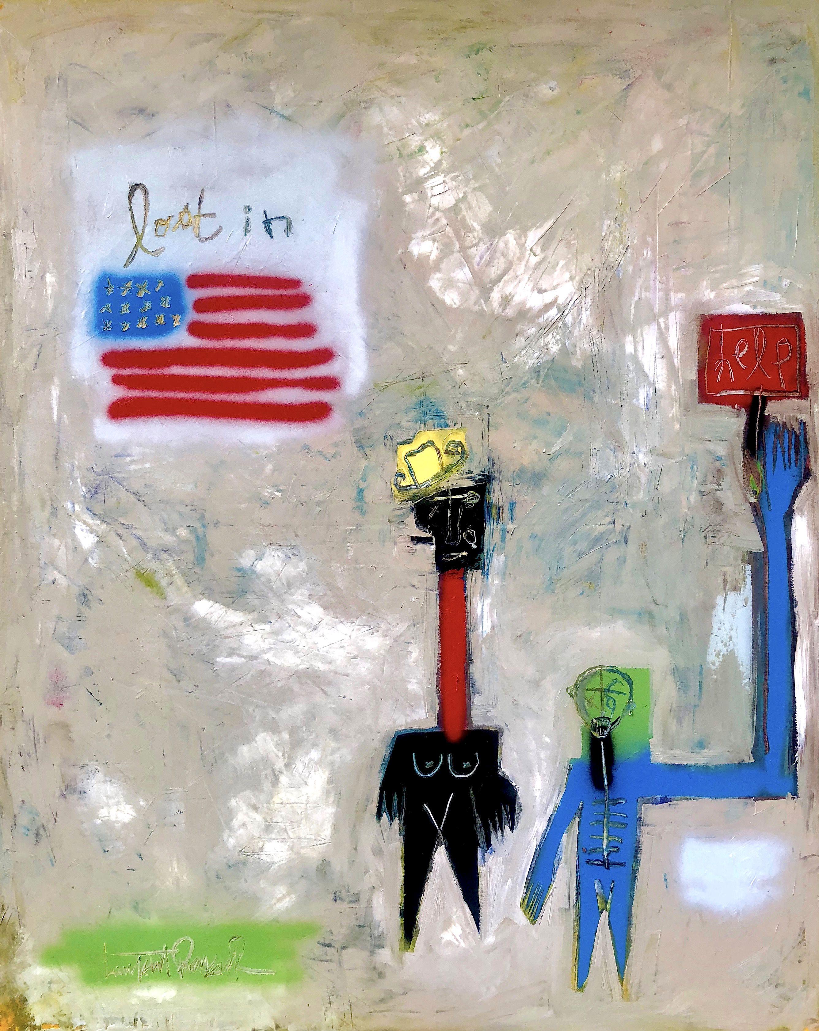 Lost in America is the very state of a lot of people at this very moment in here, very much so, indeed. :: Painting :: Contemporary :: This piece comes with an official certificate of authenticity signed by the artist :: Ready to Hang: Yes ::