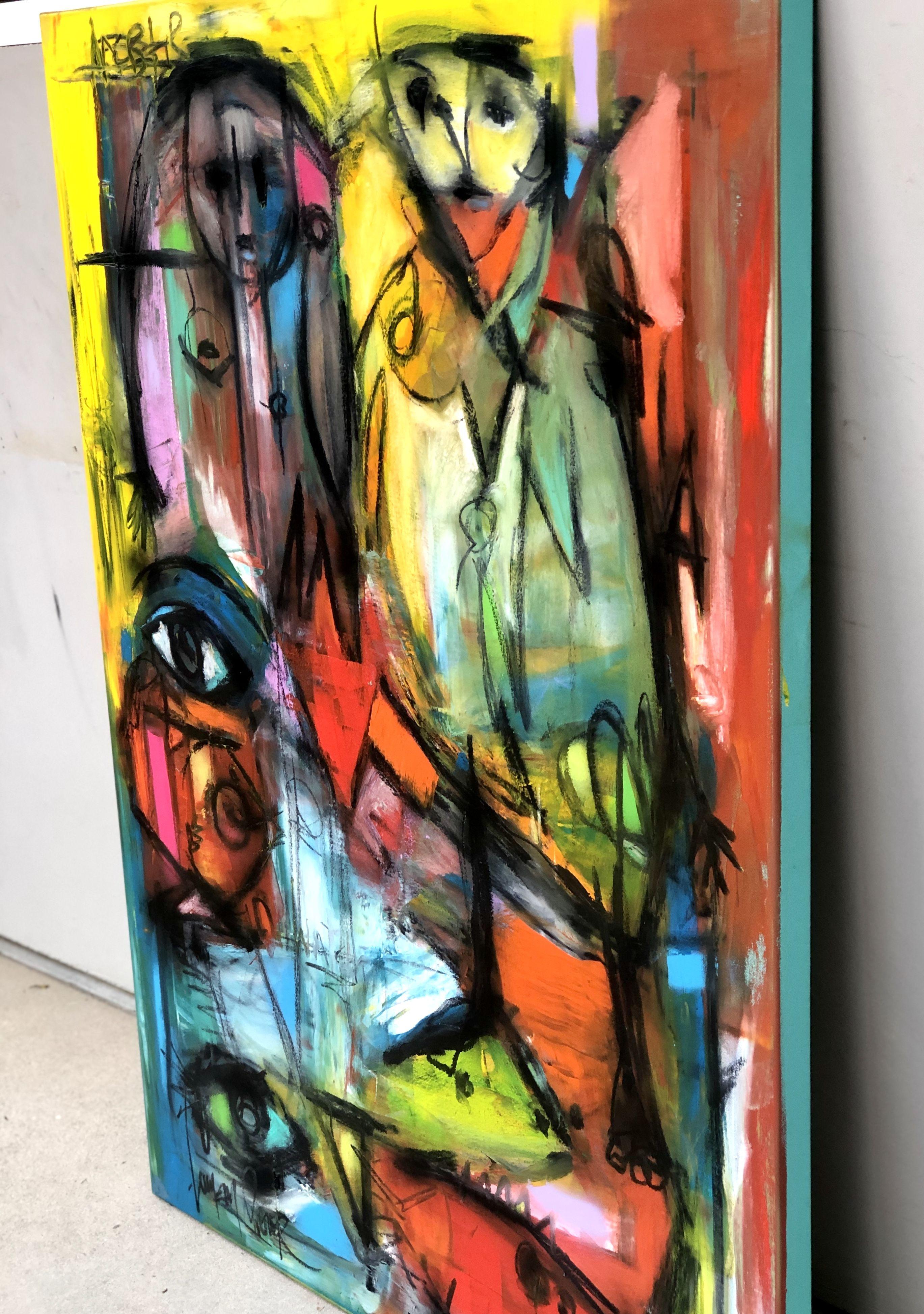 Ms and MR Zoo are out for the day...watching fishes and other animals :: Painting :: Abstract Expressionism :: This piece comes with an official certificate of authenticity signed by the artist :: Ready to Hang: Yes :: Signed: Yes :: Signature