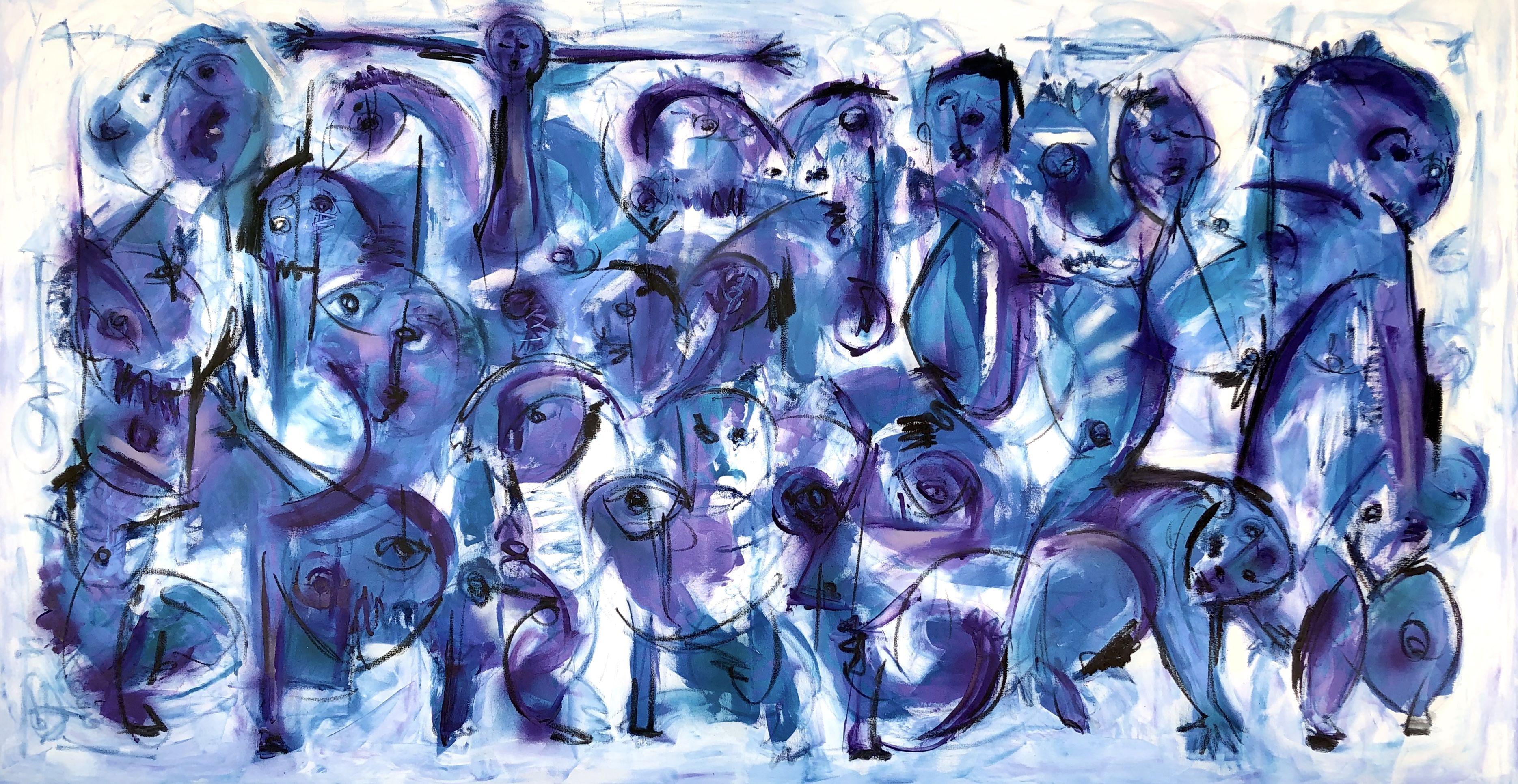 My blue people, around the world, same kind...  :: Painting :: Abstract Expressionism :: This piece comes with an official certificate of authenticity signed by the artist :: Ready to Hang: Yes :: Signed: Yes :: Signature Location: front :: Canvas