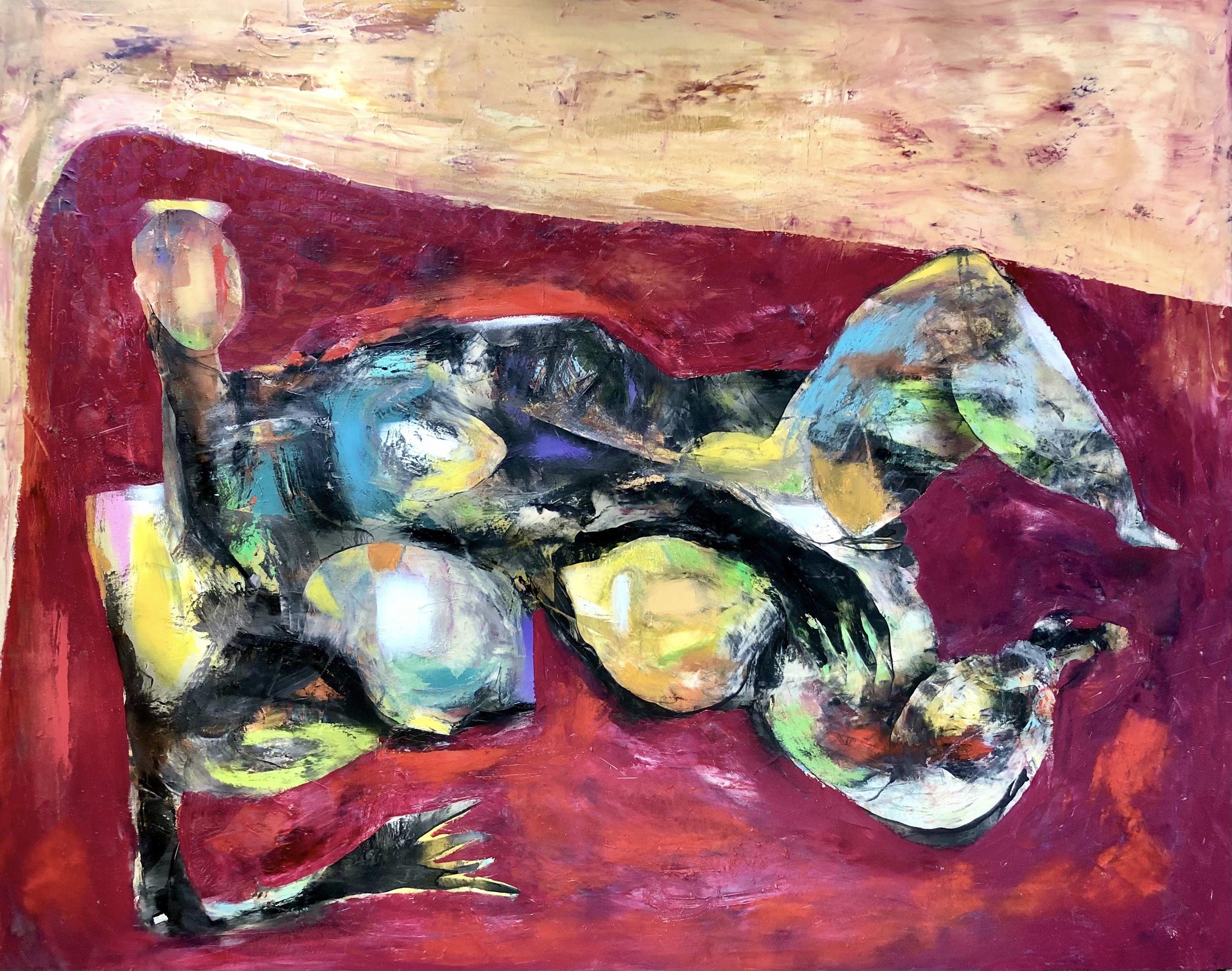 Akt auf einer Samt couch, Gemälde, Öl auf Leinwand – Painting von Laurent Proneur