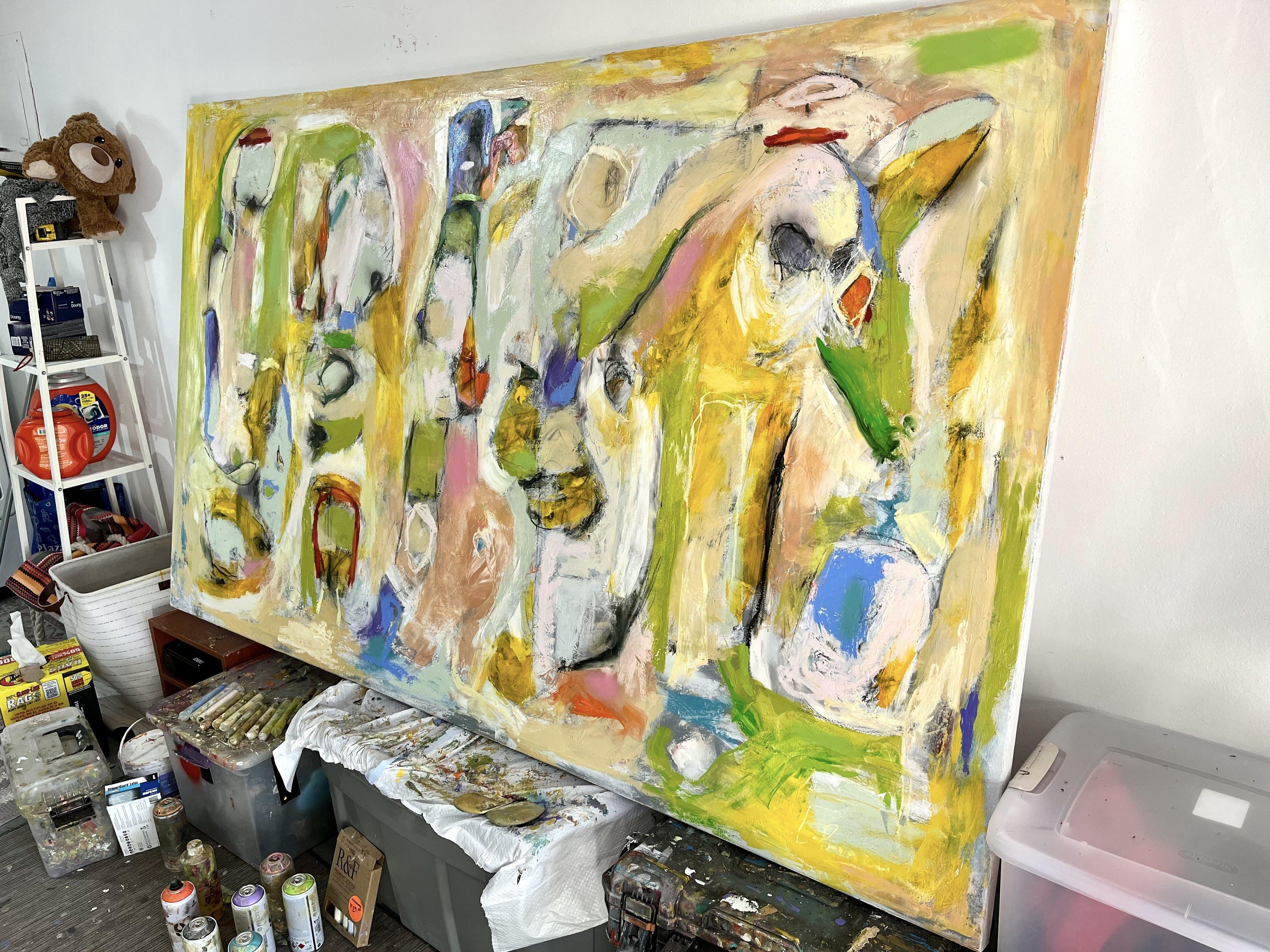 Peinture à l'huile sur toile - Personnage et chevaux - Contemporain Painting par Laurent Proneur