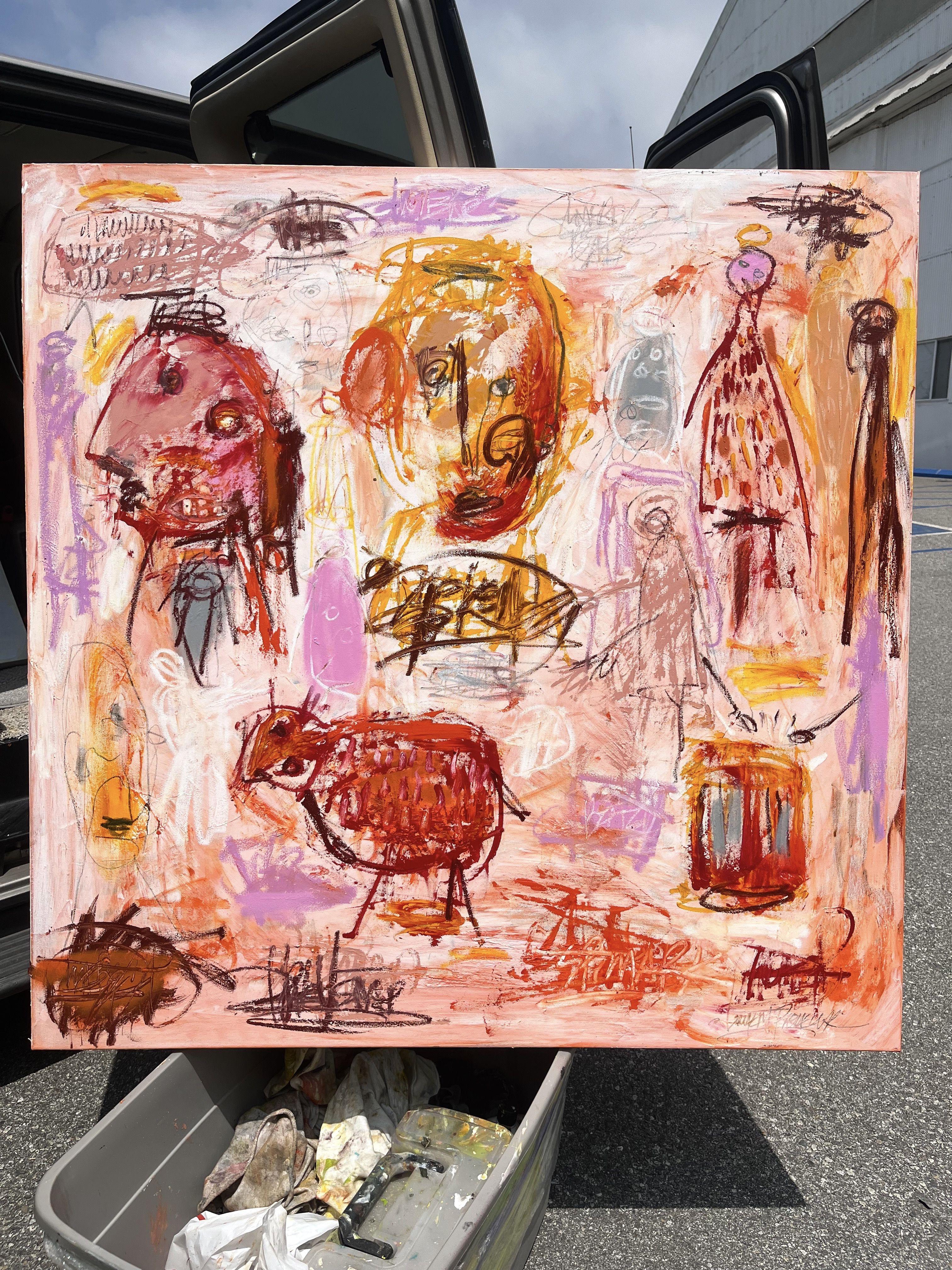 Rosa, Pintura, Óleo sobre lienzo - Painting Expresionismo abstracto de Laurent Proneur