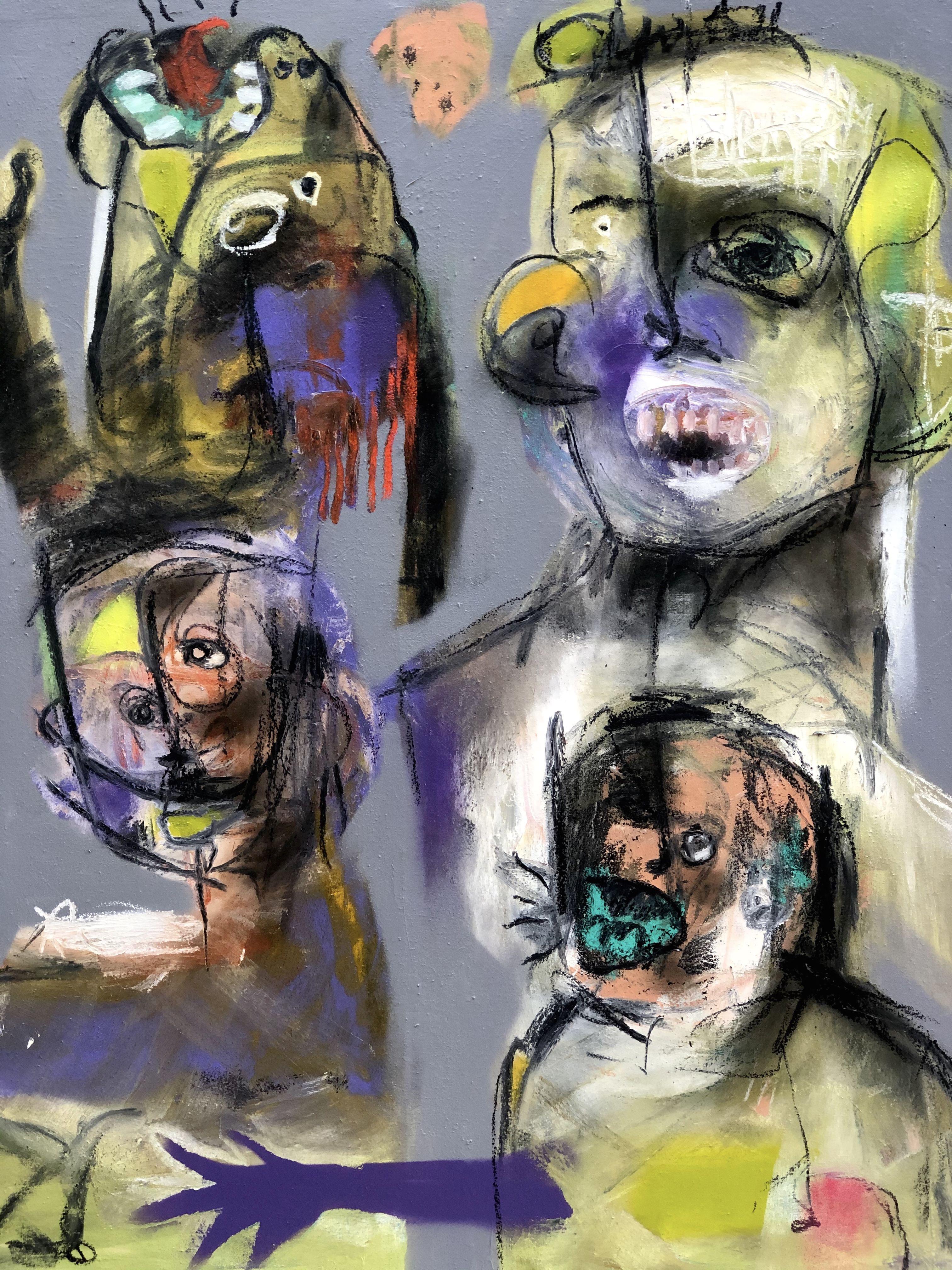 Quarantena, tutti stanno perdendo la testa... 2020 in pieno svolgimento. :: Pittura :: Espressionismo astratto :: Questo pezzo viene fornito con un certificato ufficiale di autenticità firmato dall'artista :: Pronto da appendere: Yes :: Firmato: Yes
