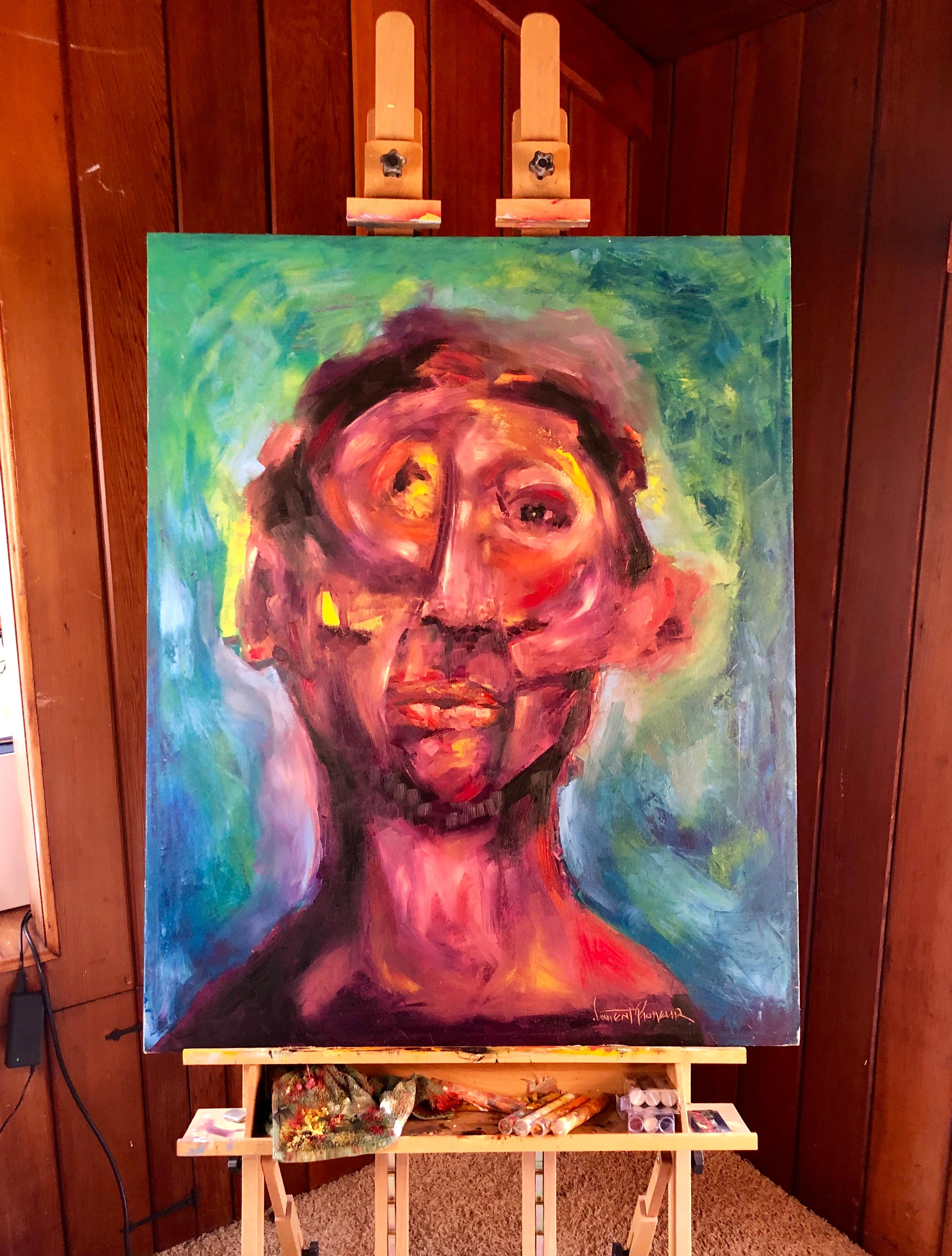 Self portrait – Painting von Laurent Proneur