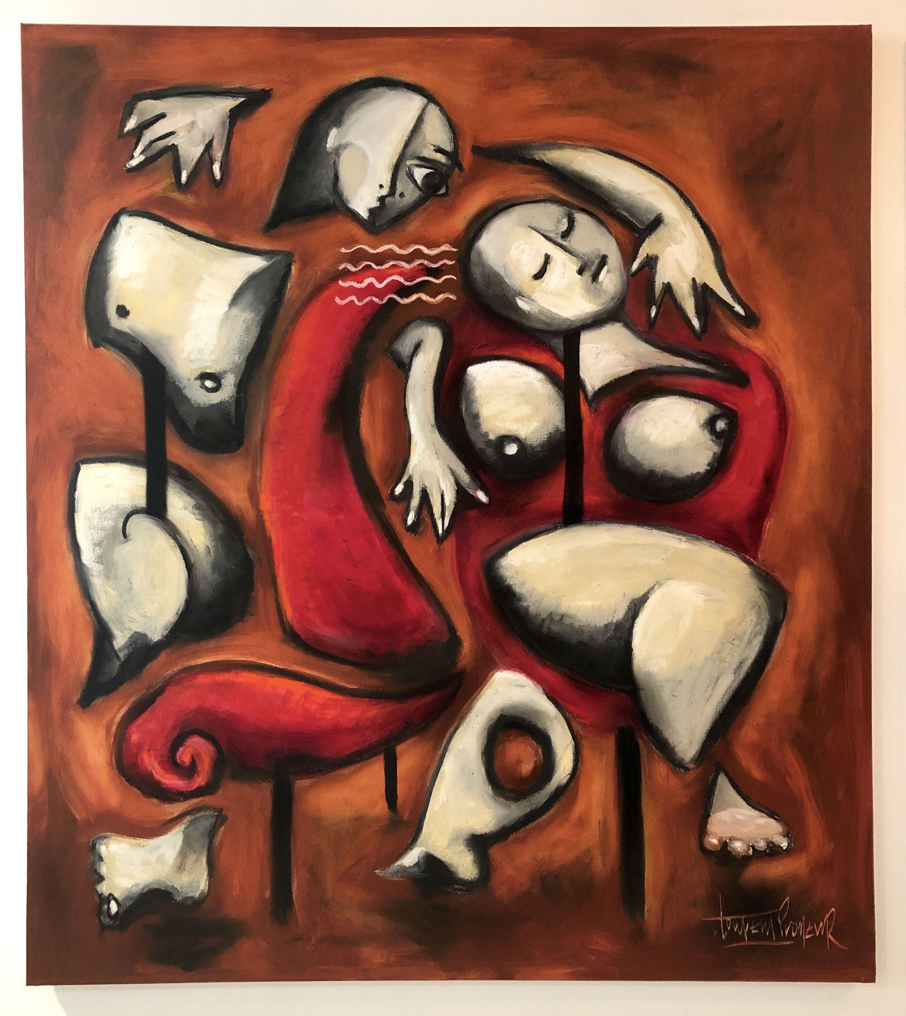 The red couch (Diptych), Painting, Oil on Canvas For Sale 1
